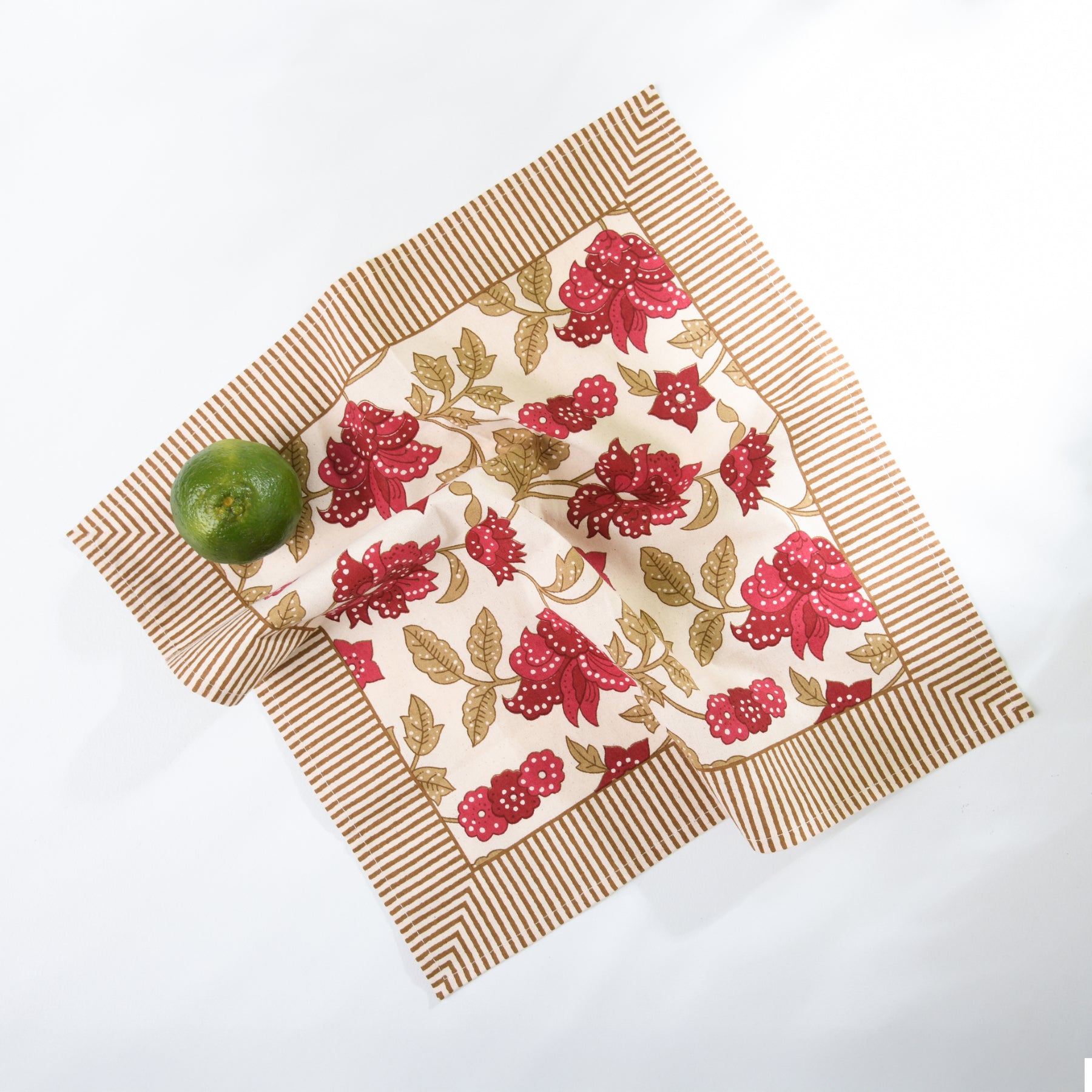 Red-Beige Flower Napkin- Set of 6 Ratan Texprocess Pvt. Ltd