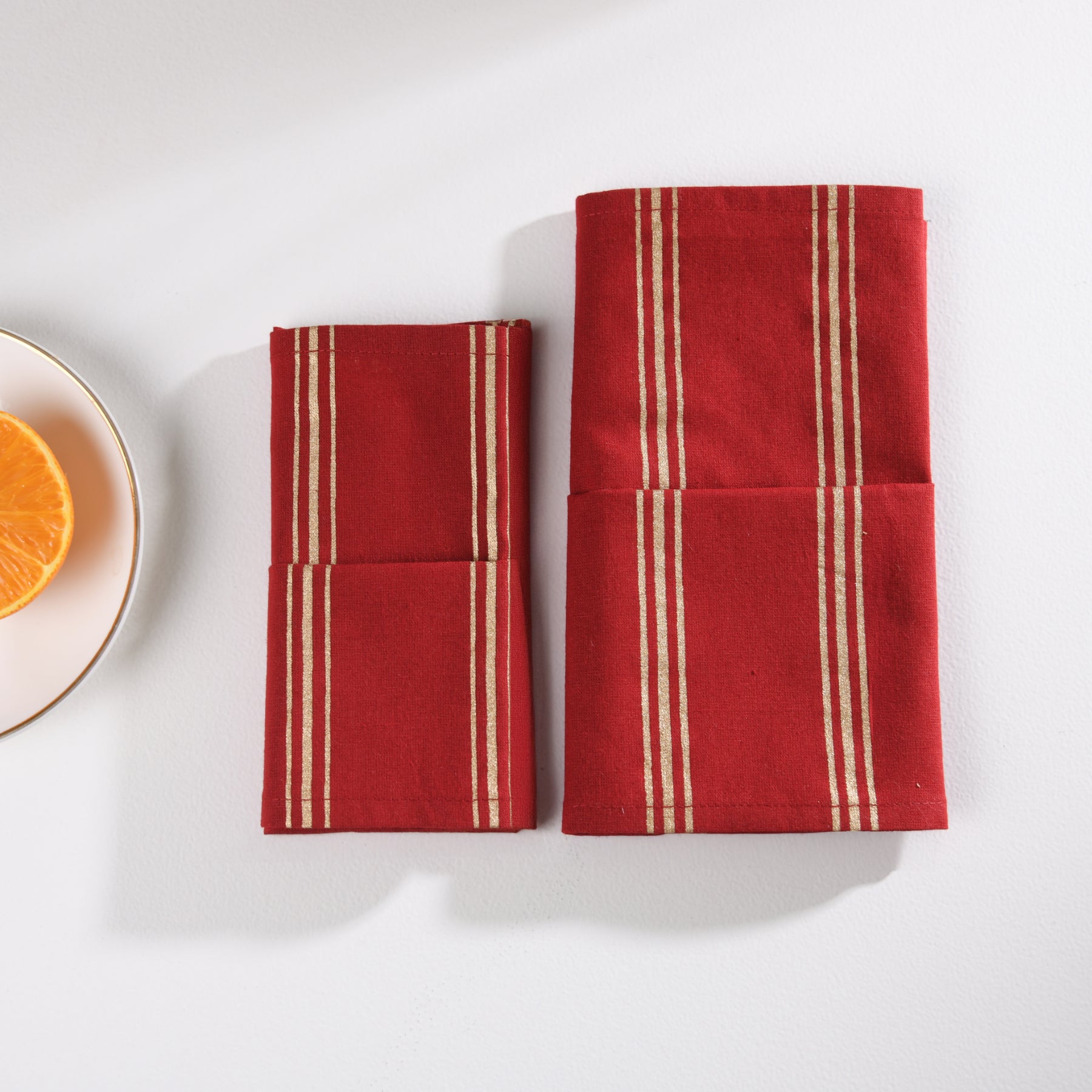 Linear-Stripe Maroon-Gold Napkin Set - 6 pieces Ratan Texprocess Pvt. Ltd