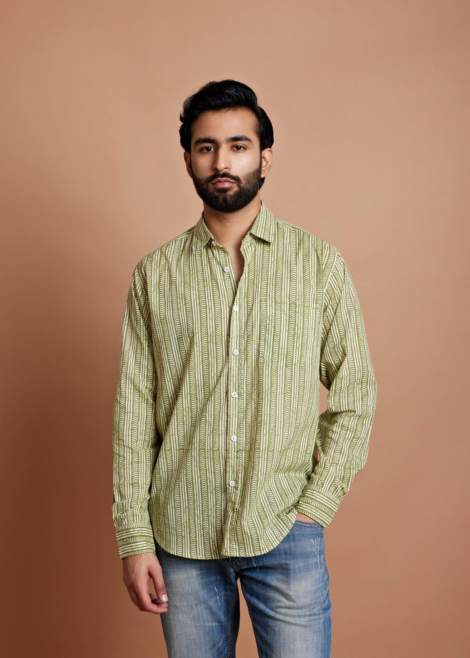 Meadow Green Regular Cotton Full Sleeve Shirt Ratan Texprocess Pvt. Ltd