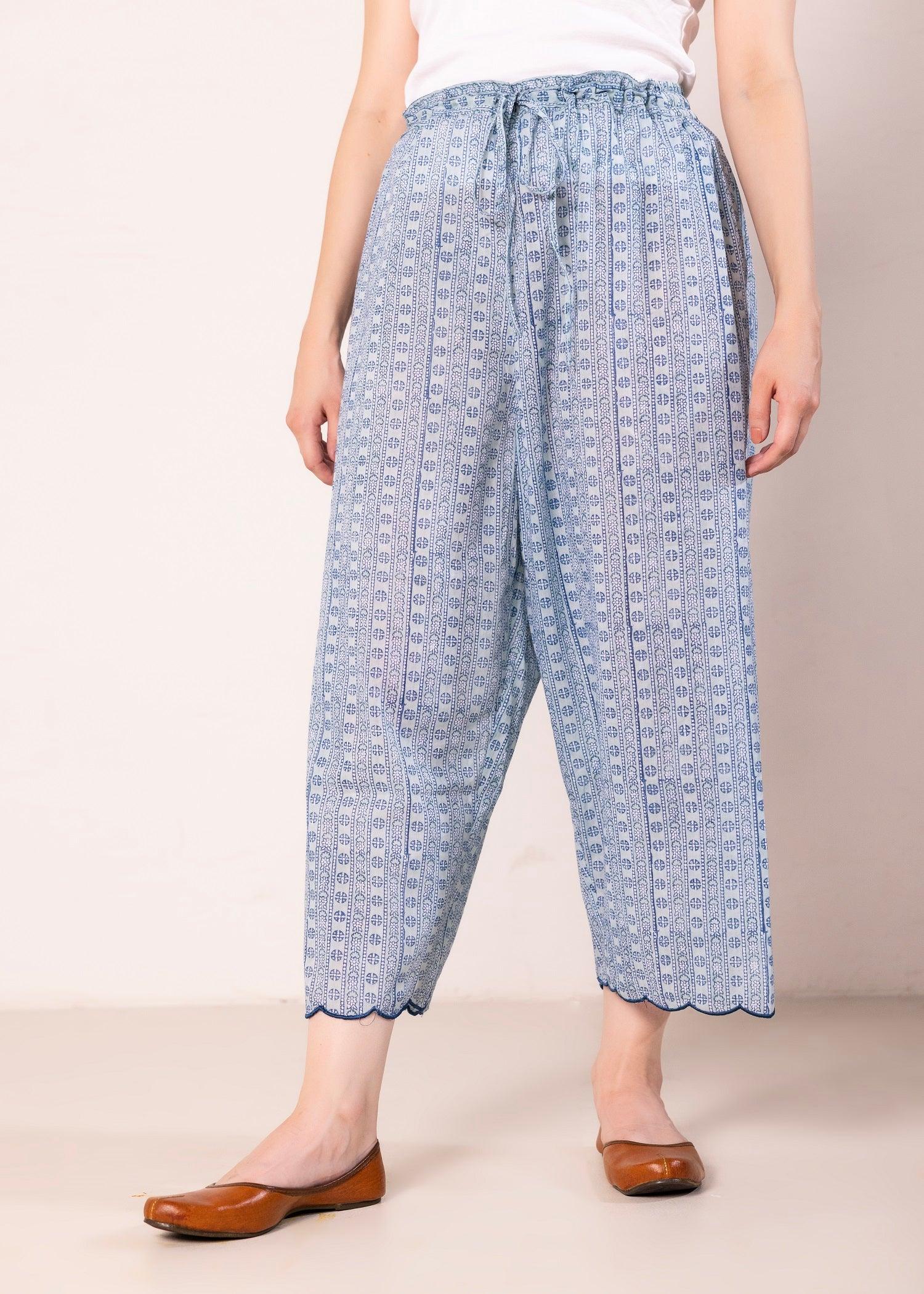 Haze Blue Loose Voile Wide Hem Pant