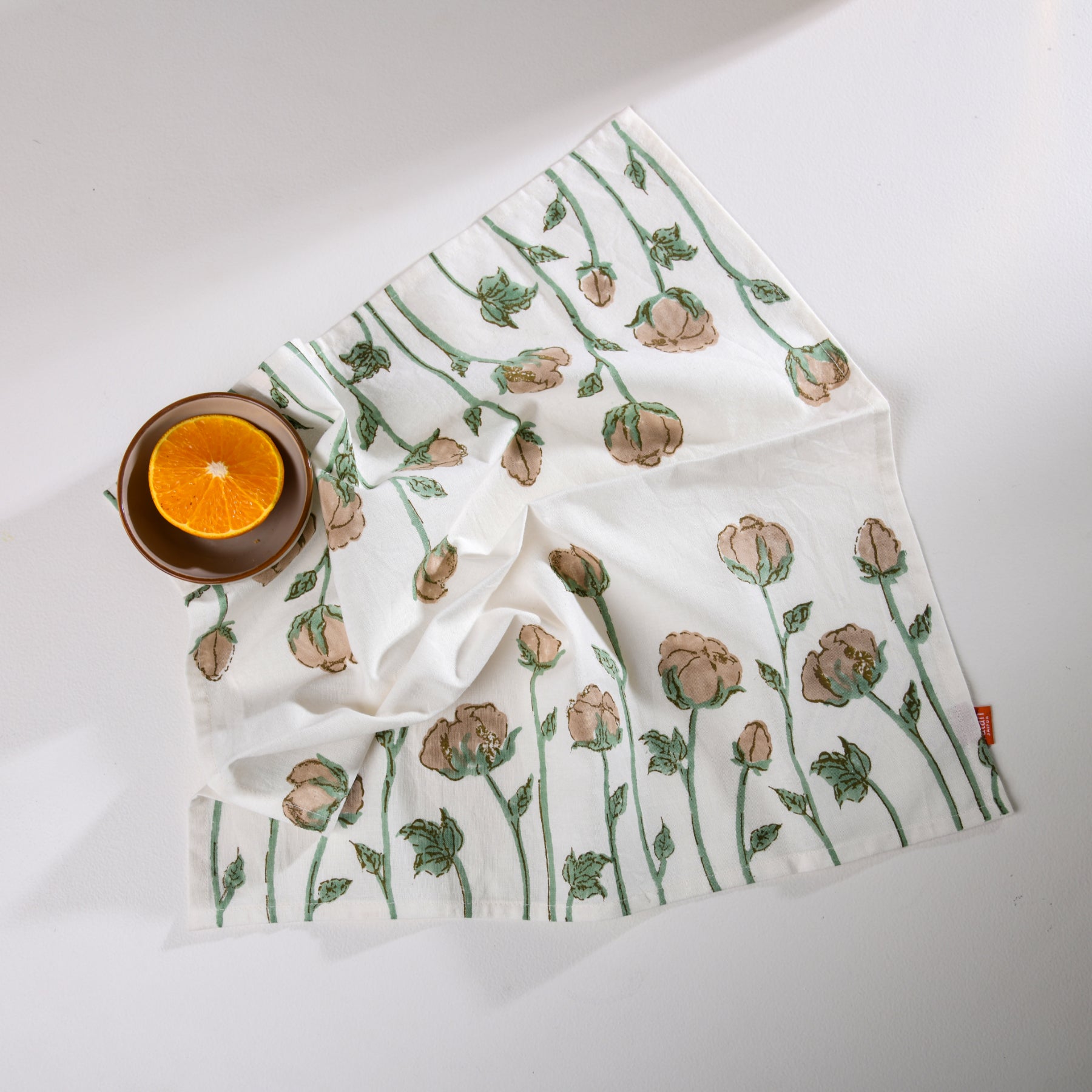 Beige-Green Flower Napkin- Set of 6 Ratan Texprocess Pvt. Ltd