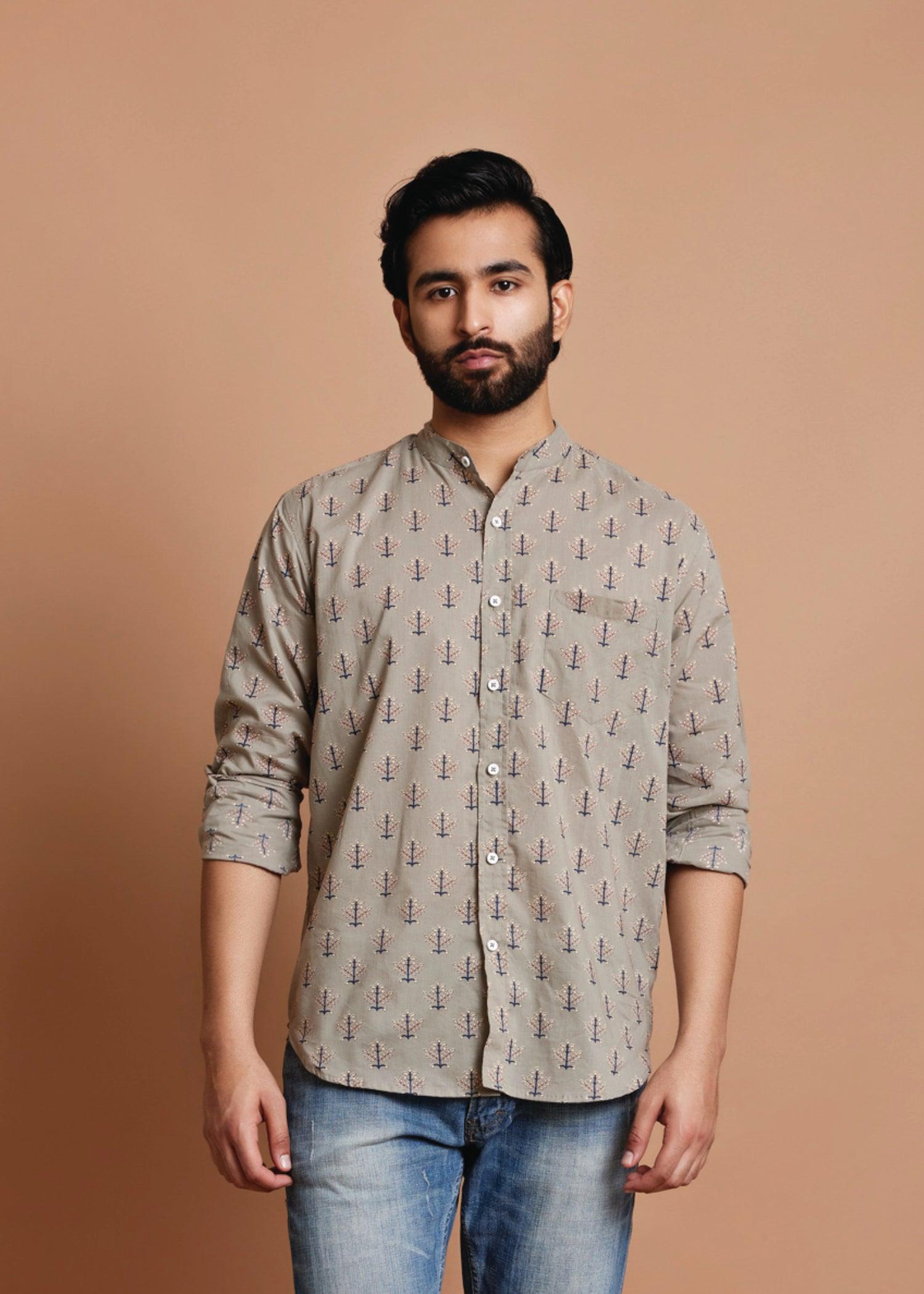 Grey Regular Cotton Full Sleeve Shirt Ratan Texprocess Pvt. Ltd