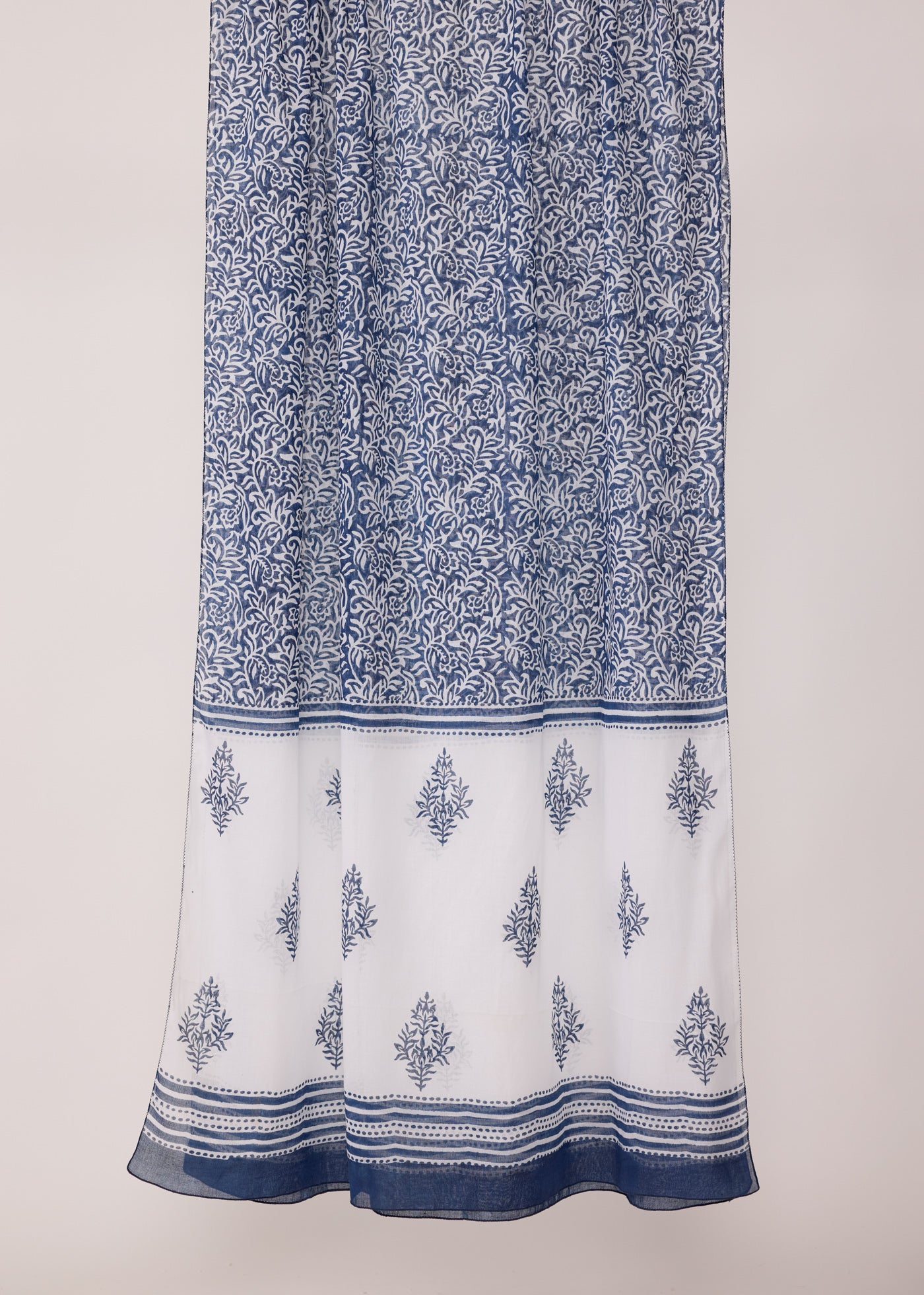 Block Printed Cotton Dupatta - Blue