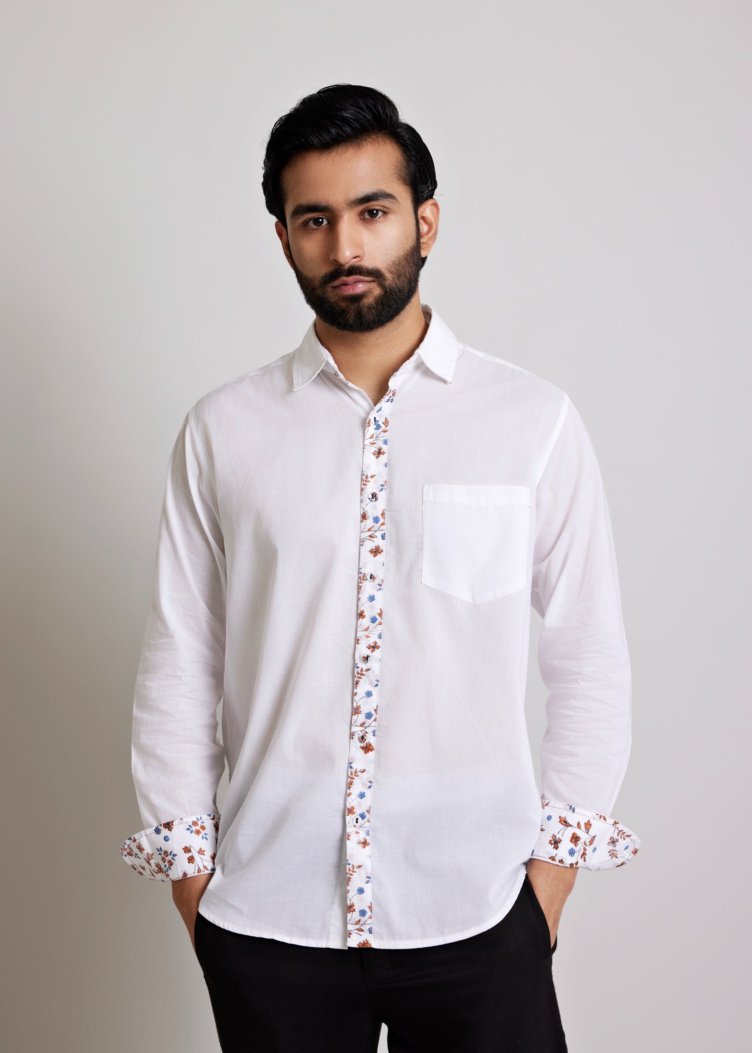 White Regular Cotton Miniature Ditsy Floral Full Sleeve Shirt Ratan Texprocess Pvt. Ltd