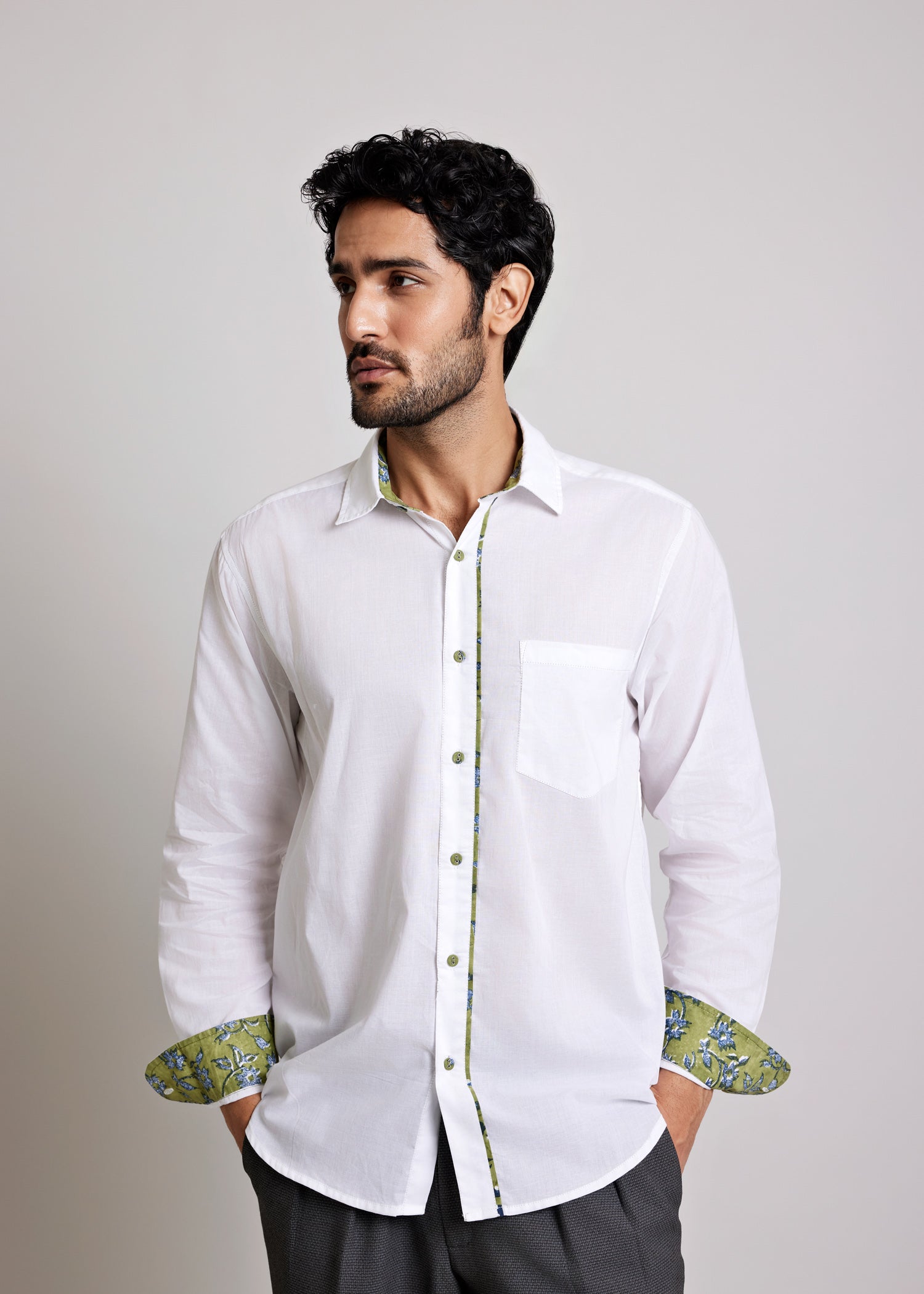 White Regular Cotton Doted Jaal Full Sleeve Shirt Ratan Texprocess Pvt. Ltd