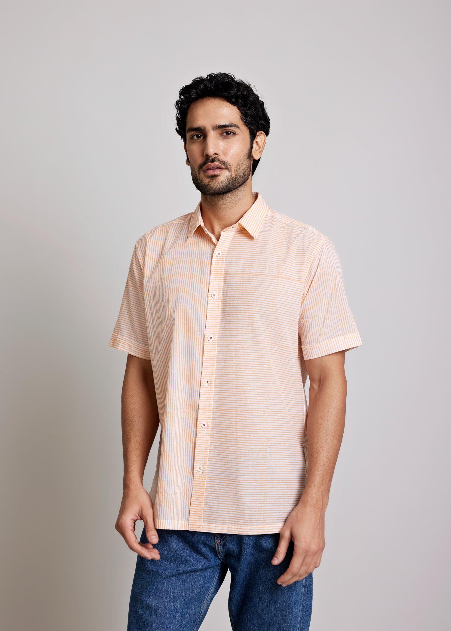 Orange Regular Cotton Half Sleeve Shirt Ratan Texprocess Pvt. Ltd