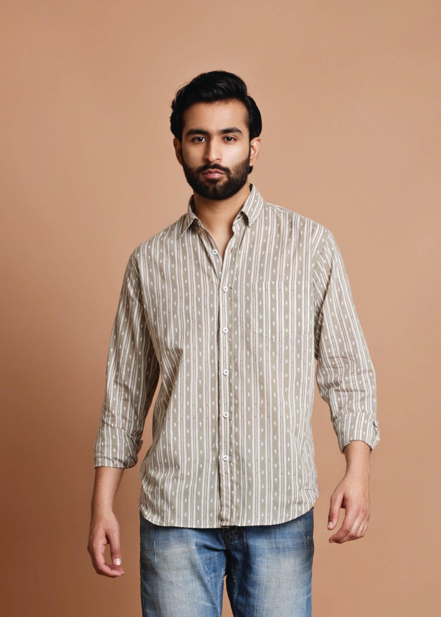 Grey Regular Cotton Full Sleeve Shirt Ratan Texprocess Pvt. Ltd