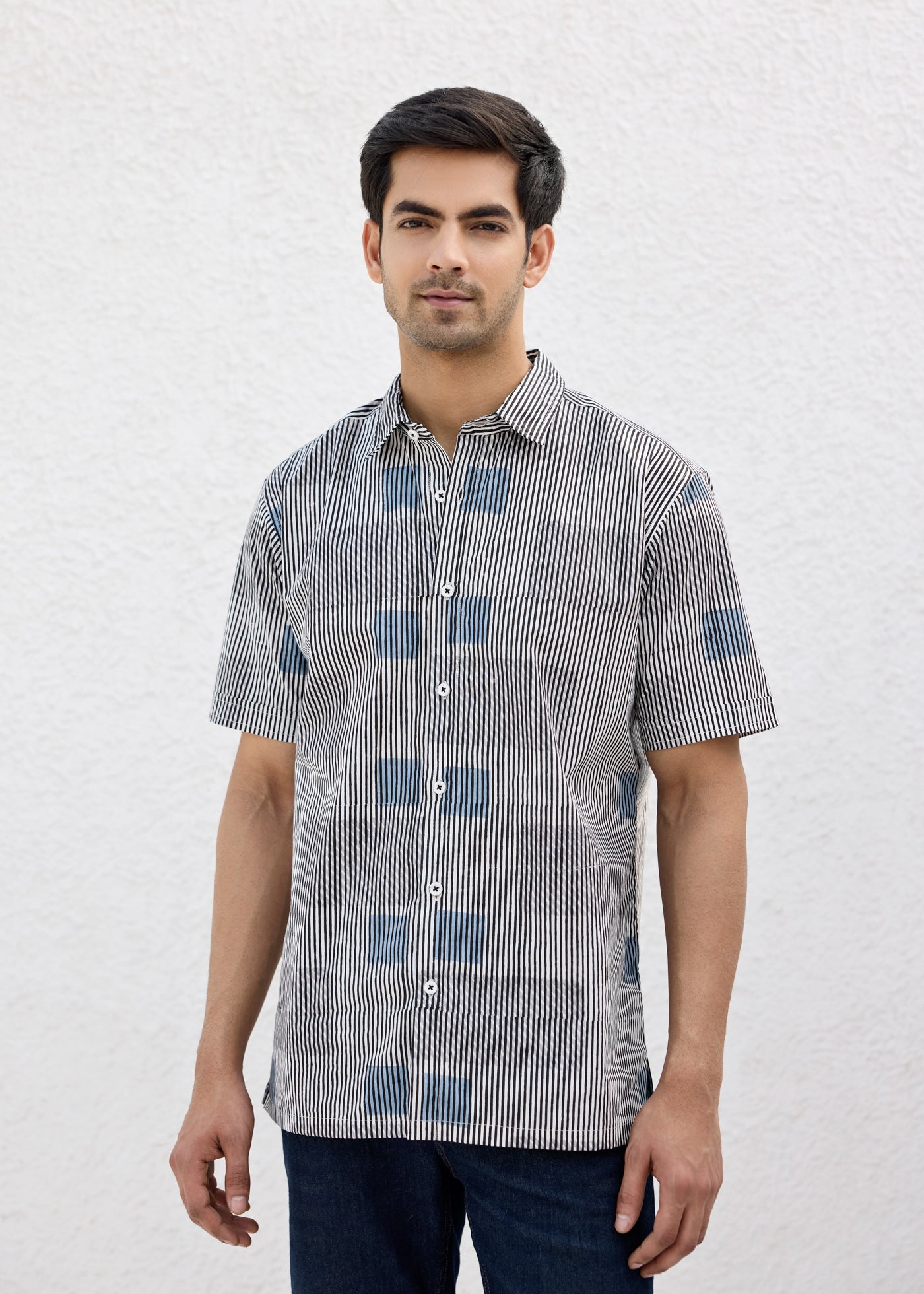 Half Sleeves Shirt-Grey/Blue