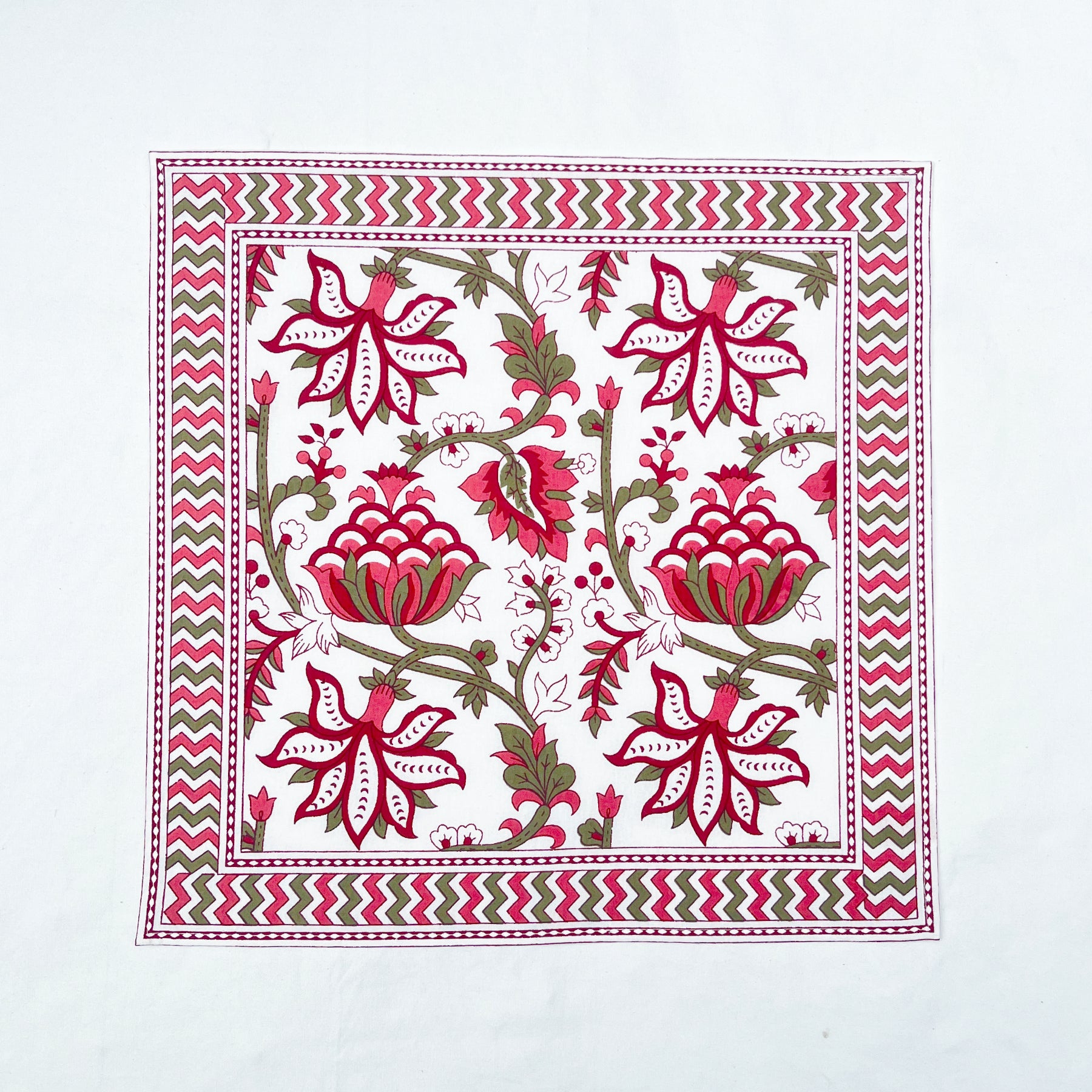 Red-Green Flower Napkin-Set of 6 Ratan Texprocess Pvt. Ltd