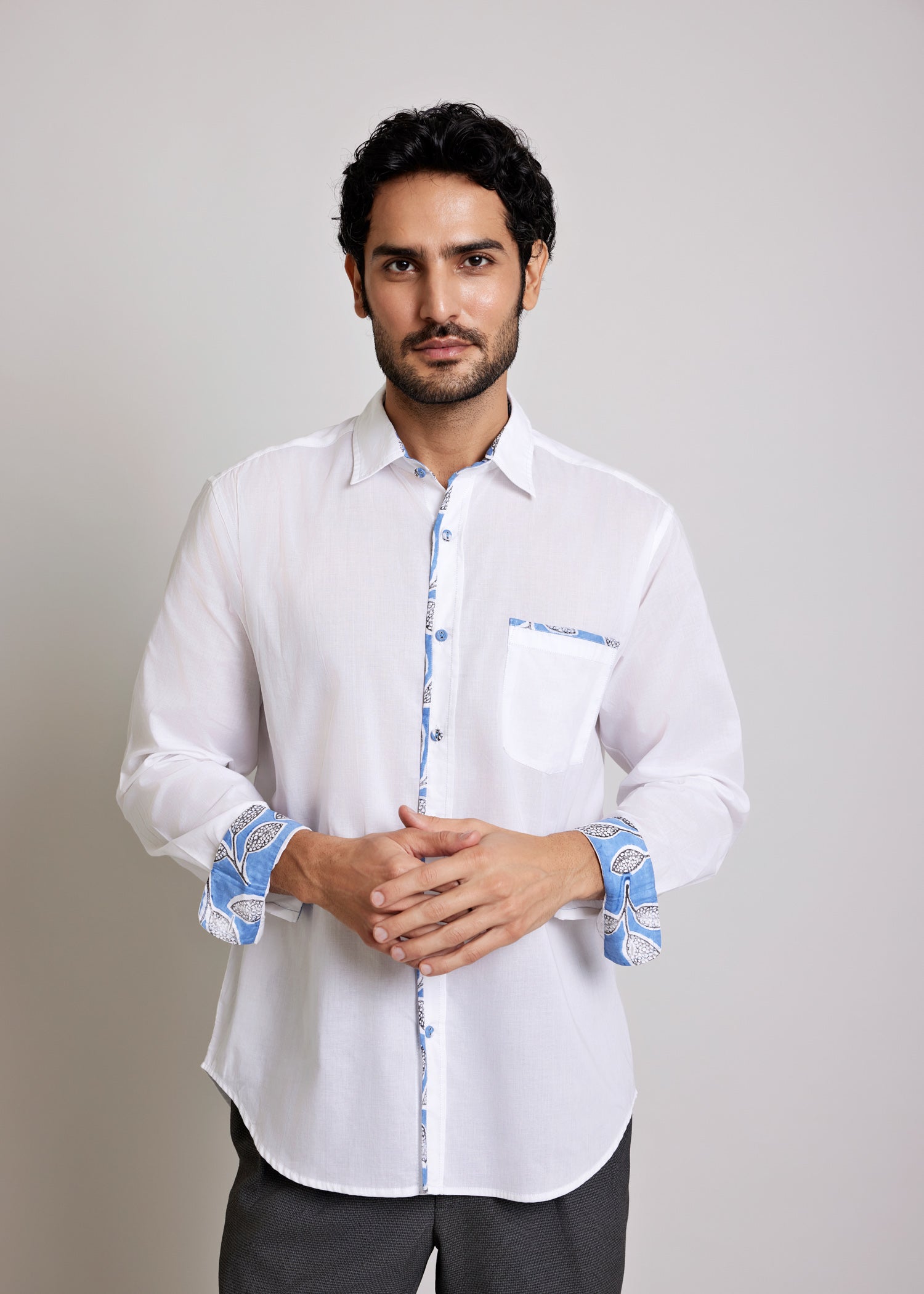 White Regular Cotton Vintage Floral Jaal Full Sleeve Shirt Ratan Texprocess Pvt. Ltd