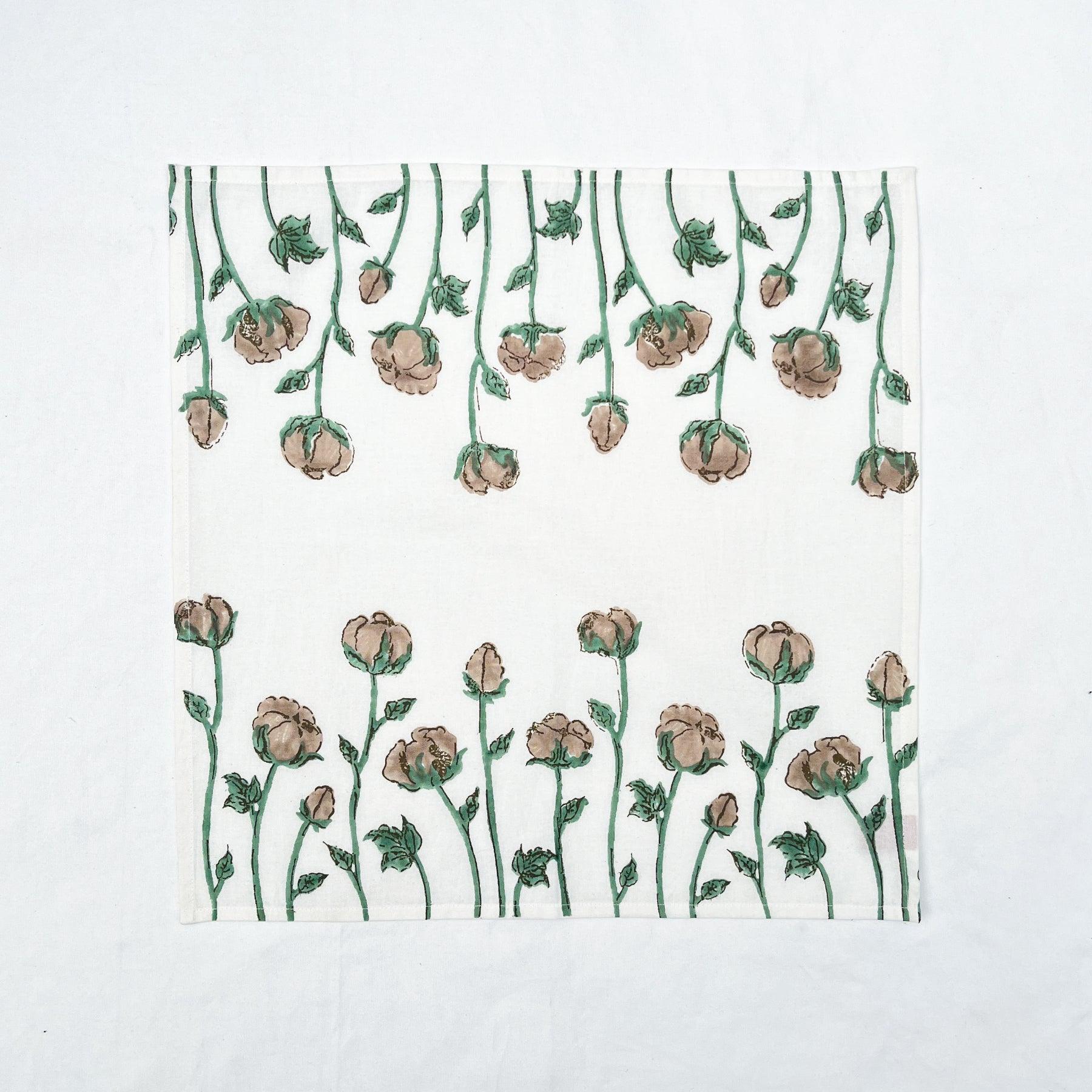 Beige-Green Flower Napkin- Set of 6