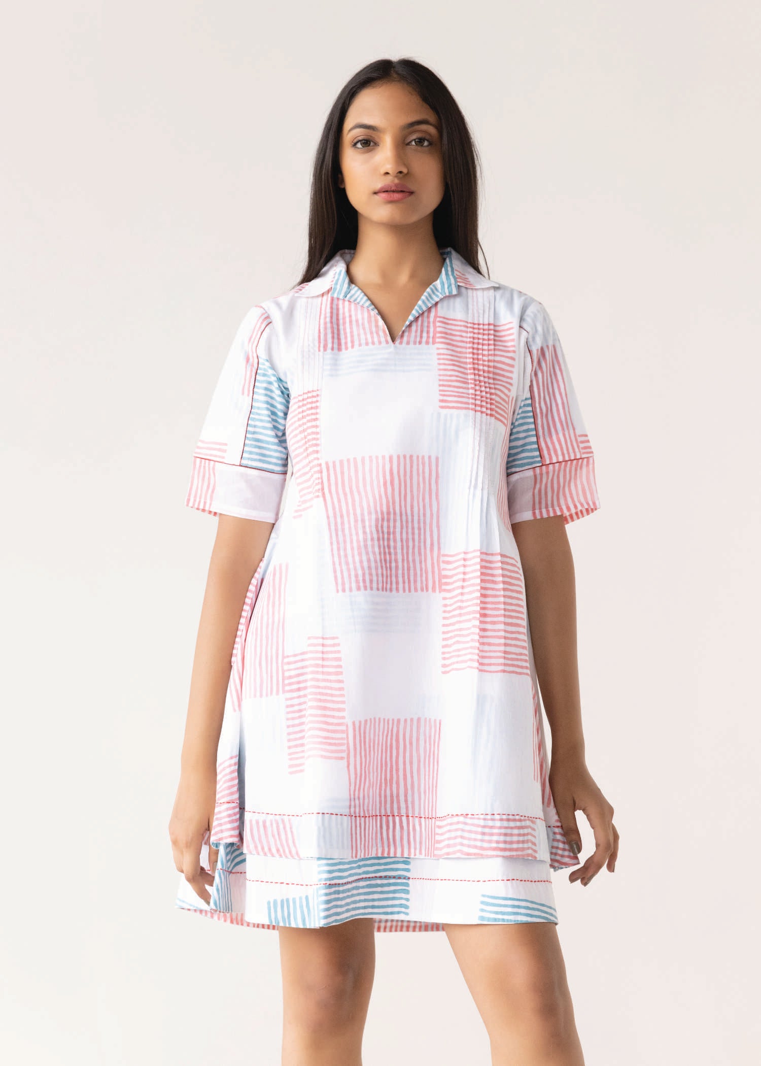 Red & Blue Cotton Fusion Dress Ratan Texprocess Pvt. Ltd