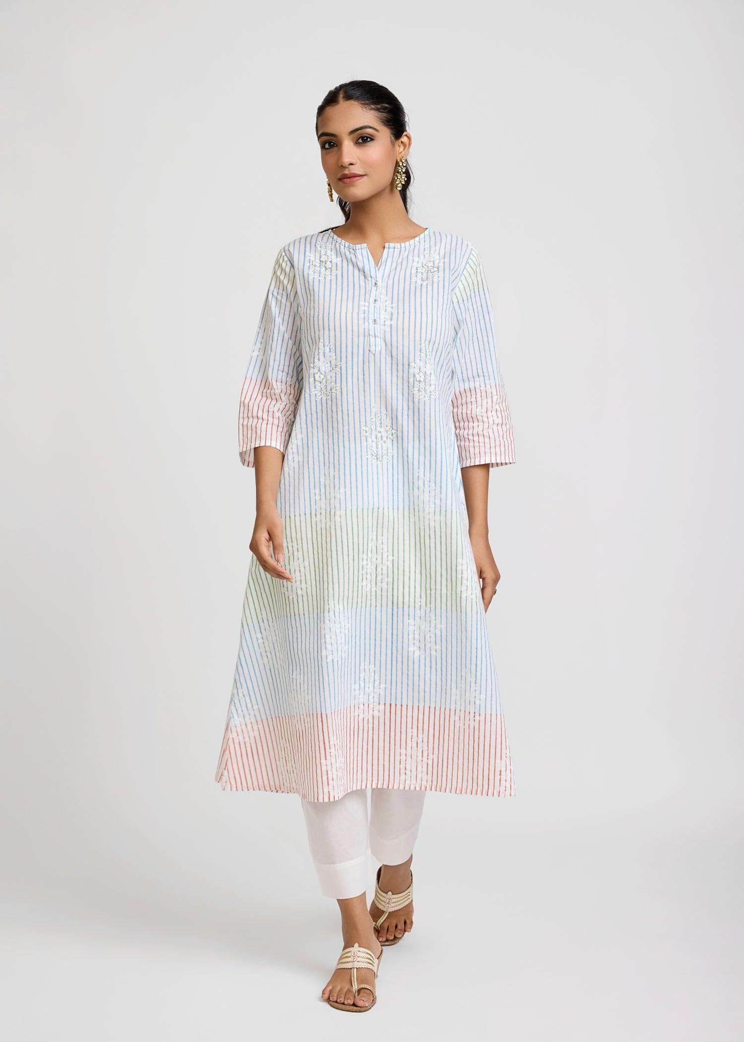 Maira Multicolour Cotton Long Kurta Ratan Texprocess Pvt. Ltd