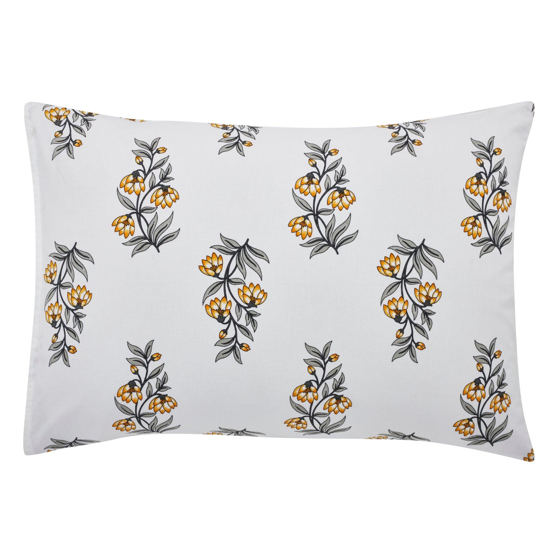 Saffron Yellow & Grey Hand Screen Print Cotton Pillow Cover Ratan Texprocess Pvt. Ltd