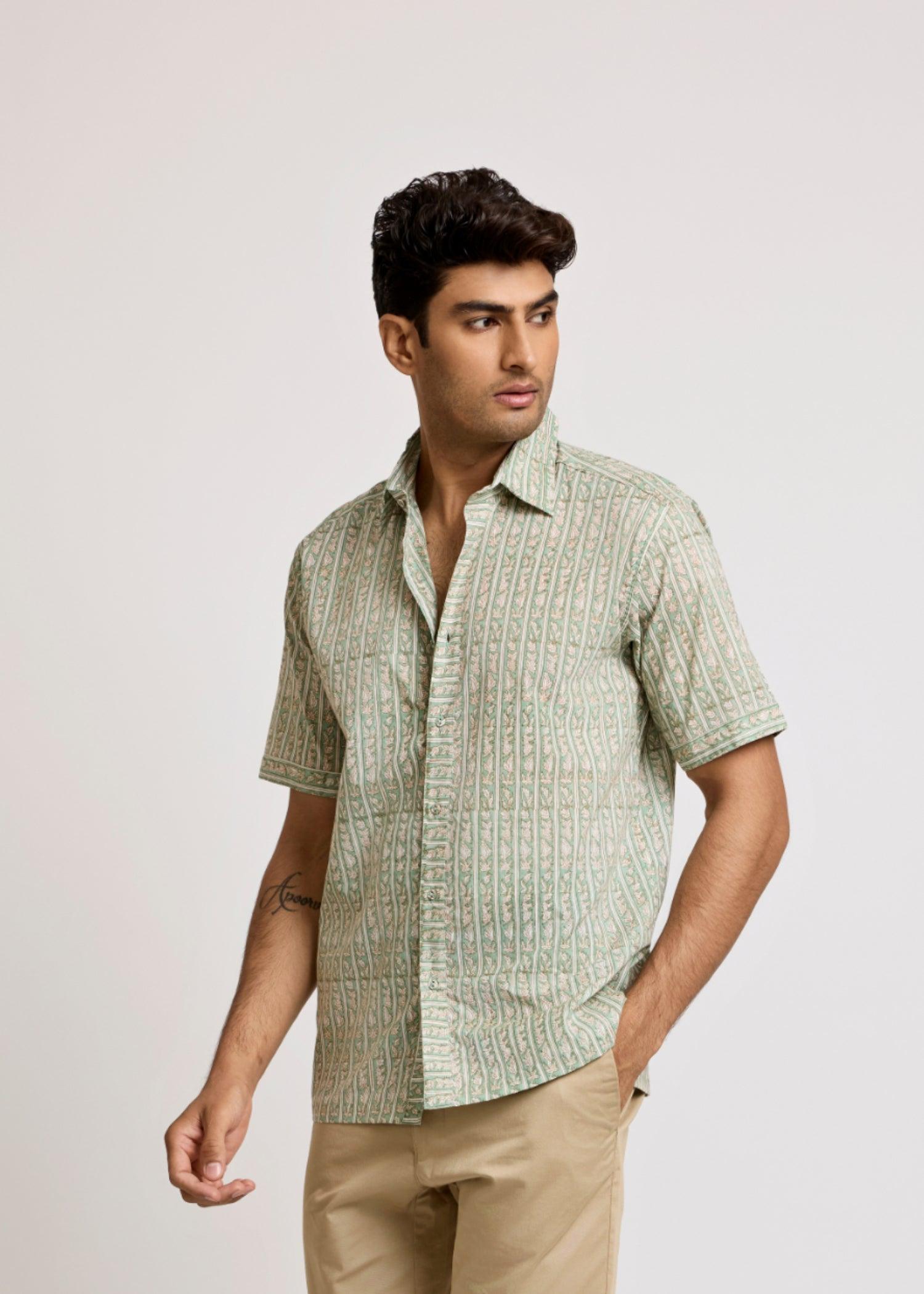 Turf Green Cotton Half Sleeve Shirt Ratan Texprocess Pvt. Ltd