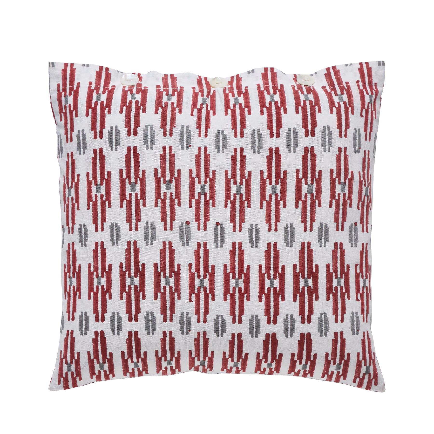 Geometric Quint Red & Grey Hand Block Print Cotton Cushion Cover Ratan Texprocess Pvt. Ltd