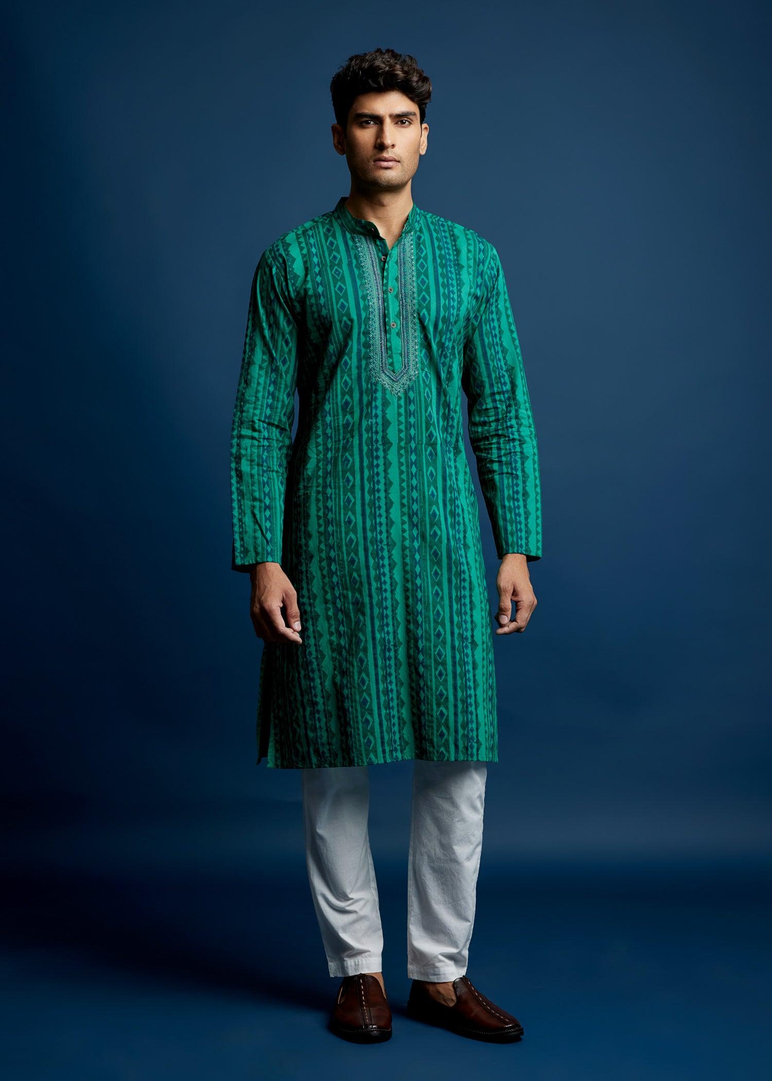 Men's Cotton Kurta Pine Green