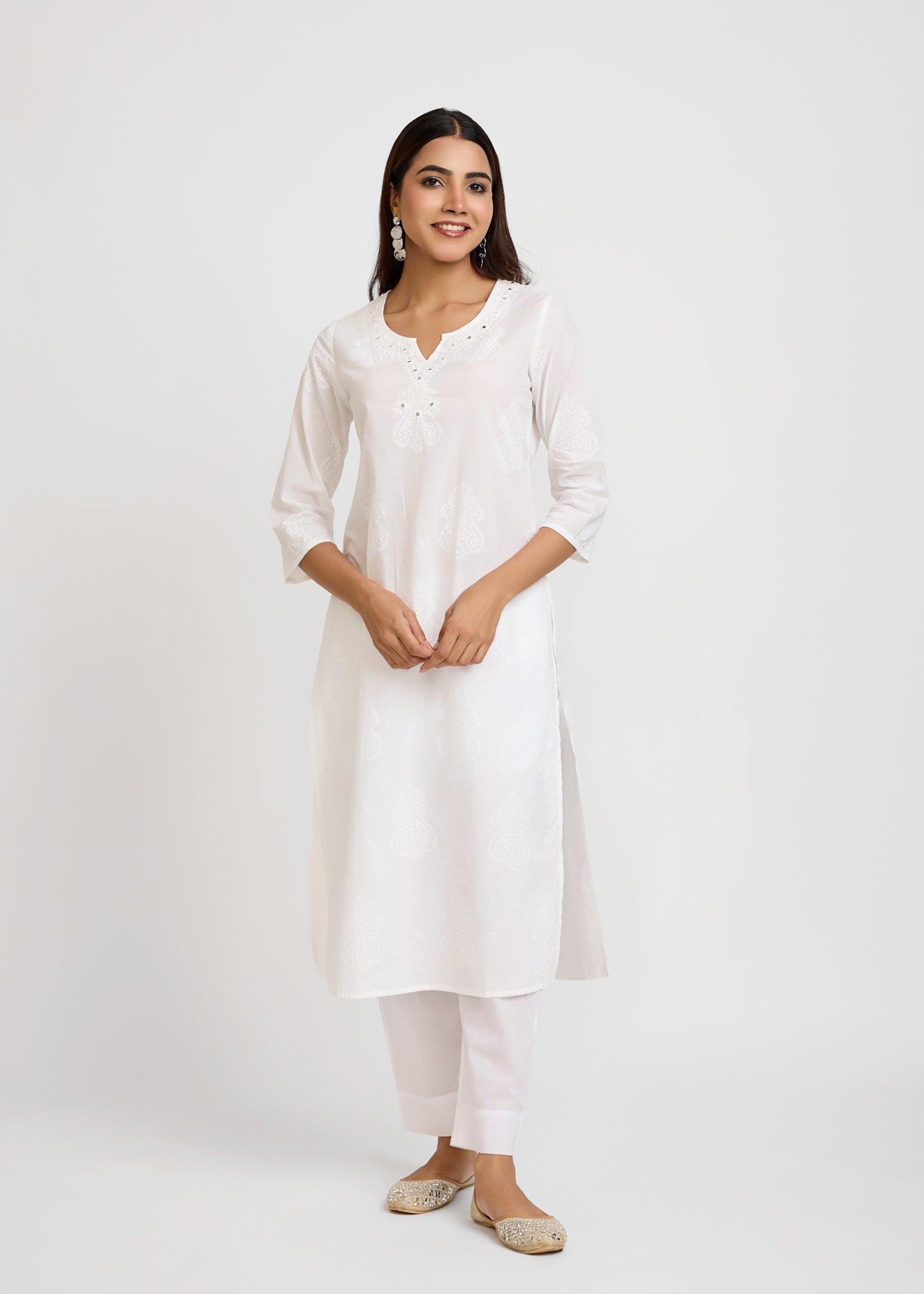 White Cotton Long Kurta Ratan Texprocess Pvt. Ltd