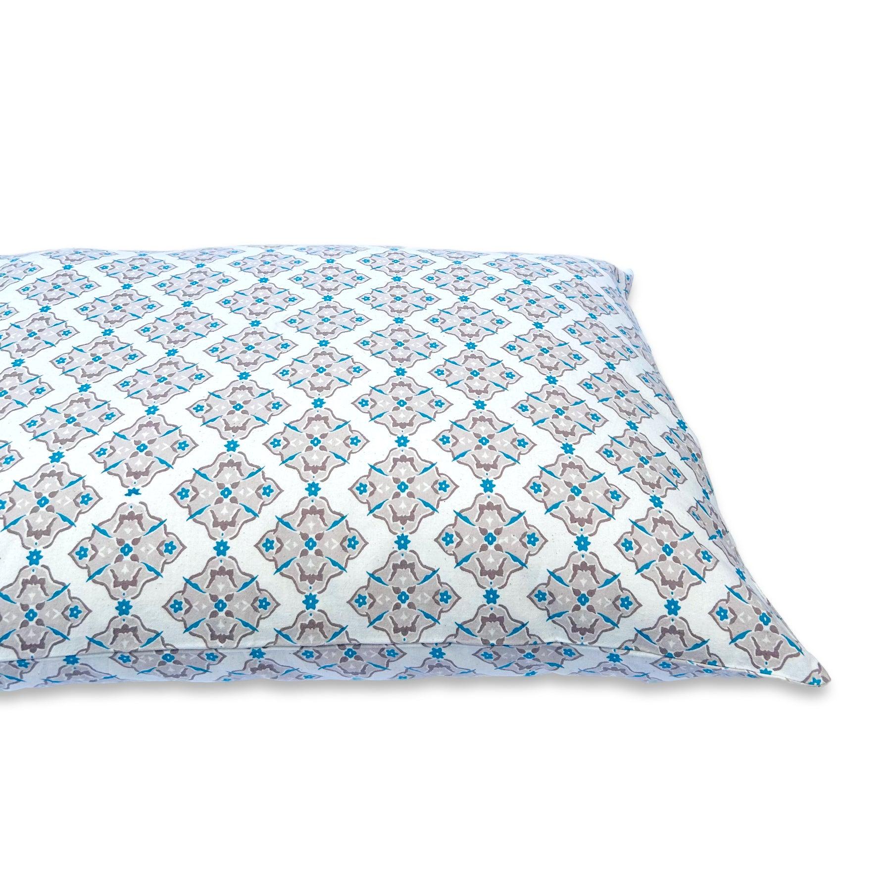 Uzbek Ikat Turquoise Brown Hand Block Printed Cotton Pillow Cover Ratan Texprocess Pvt. Ltd