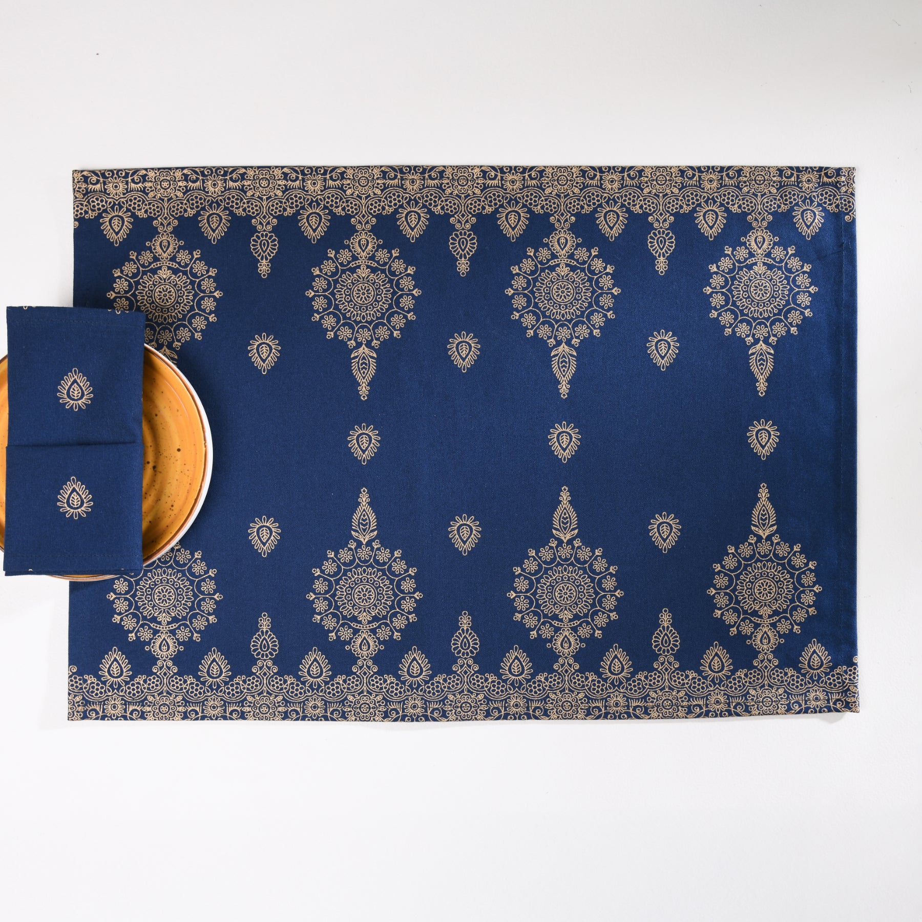 Mandala Navy-Blue/Gold Table Mat Set of 6 Ratan Texprocess Pvt. Ltd