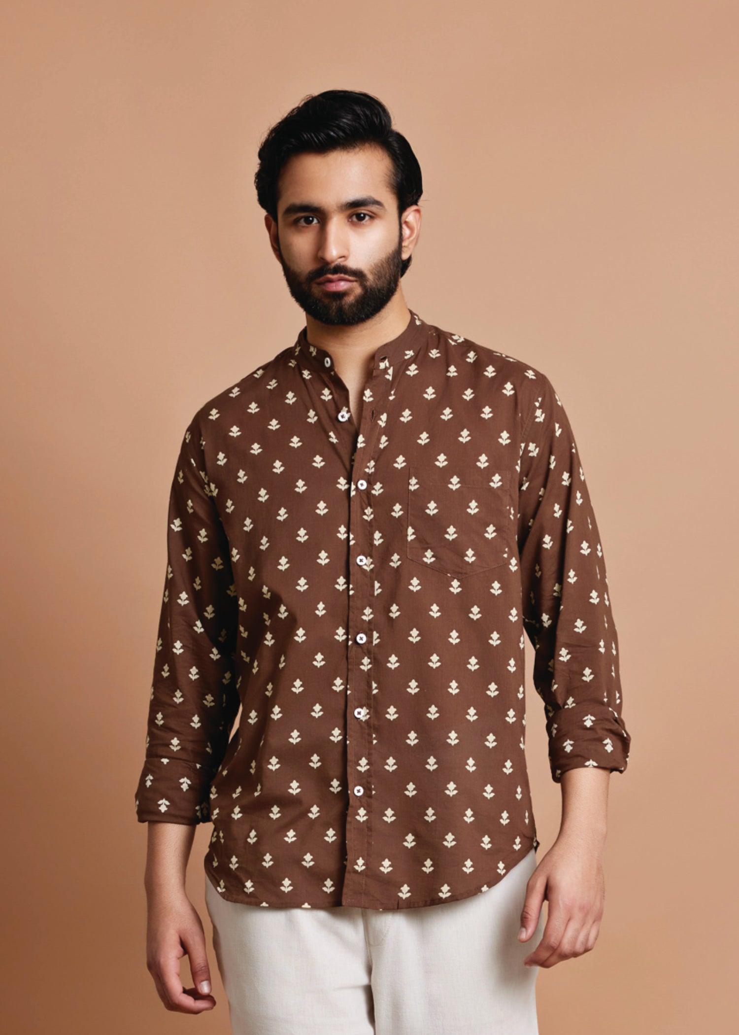 Dark Brown Regular Cotton Full Sleeve Shirt Ratan Texprocess Pvt. Ltd