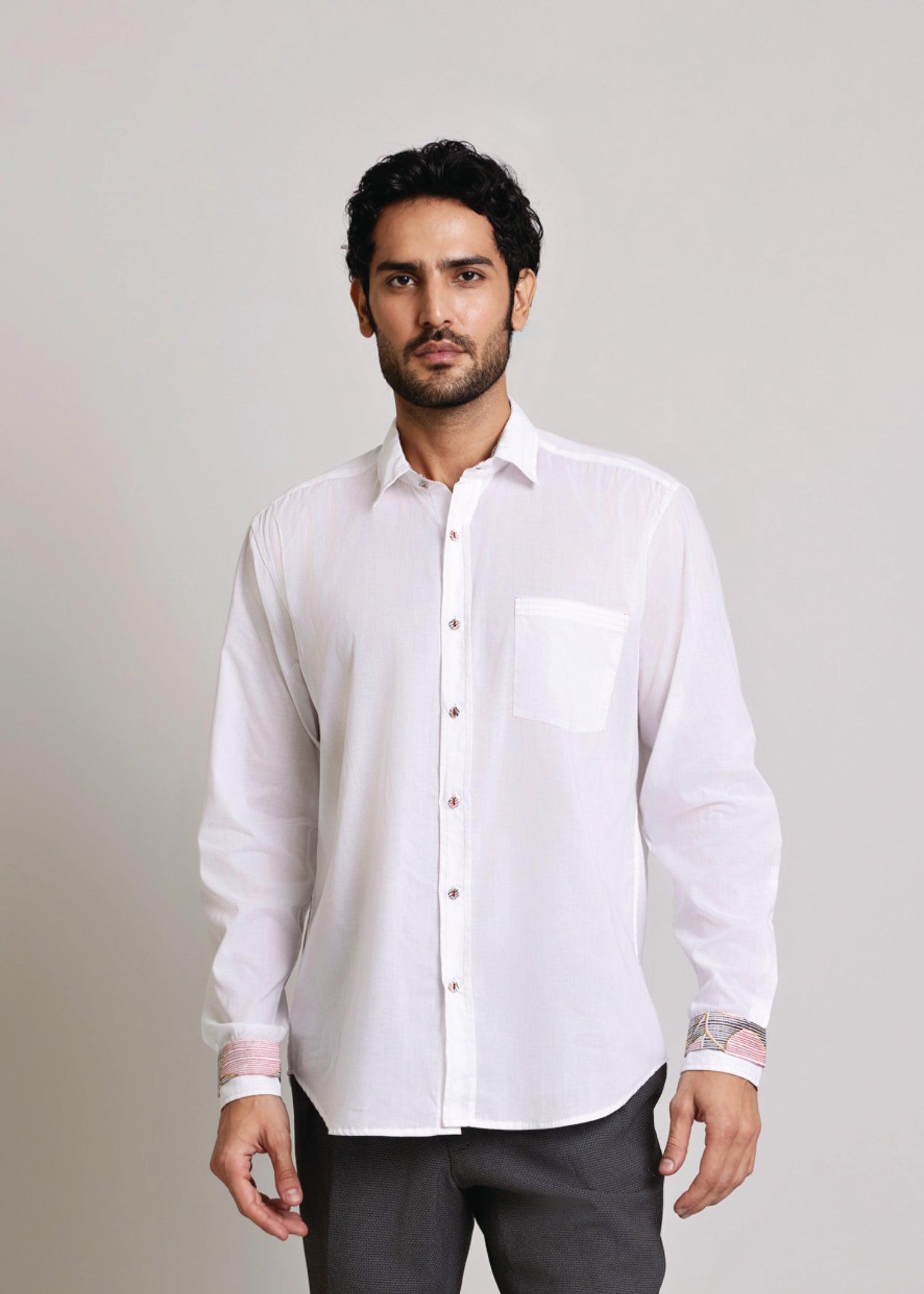 White Regular Cotton Hazel Stripes Print Full Sleeve Shirt Ratan Texprocess Pvt. Ltd