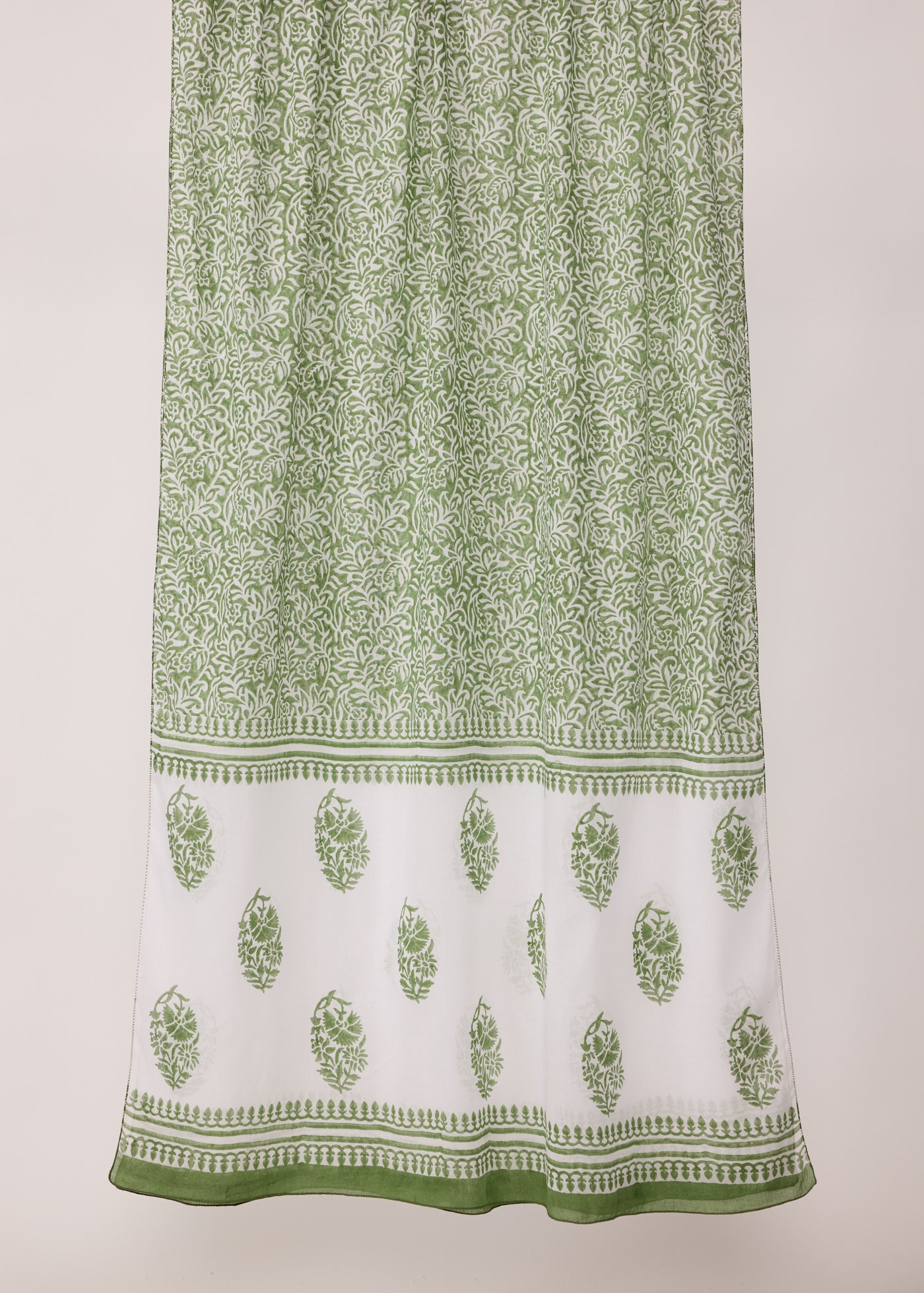 Block Printed Cotton Dupatta - Green