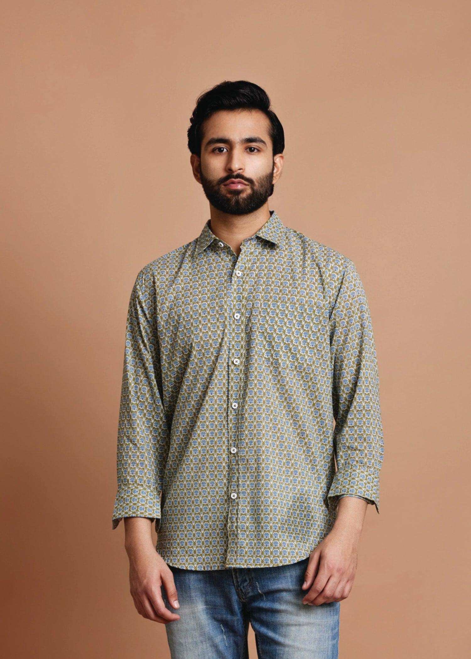 Meadow Green Regular Cotton Full Sleeve Shirt Ratan Texprocess Pvt. Ltd