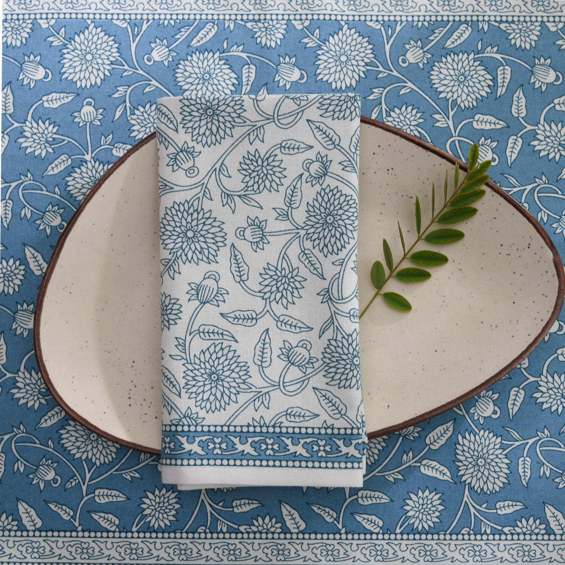 Flower Blue Napkin Set - 6 pieces Ratan Texprocess Pvt. Ltd