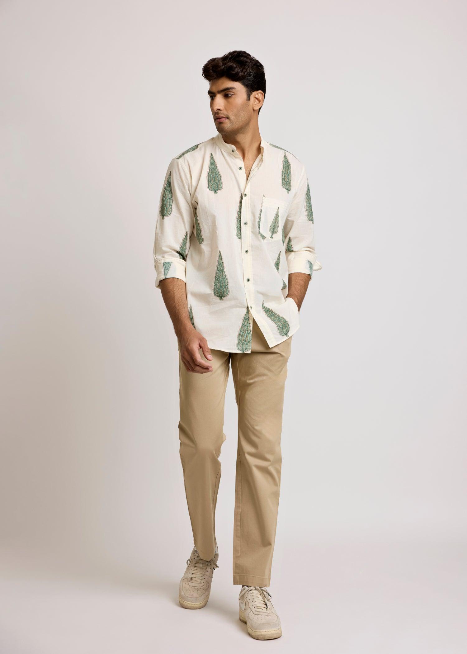 Crème & Dark Ivy Cotton Full Sleeve Shirt Ratan Texprocess Pvt. Ltd