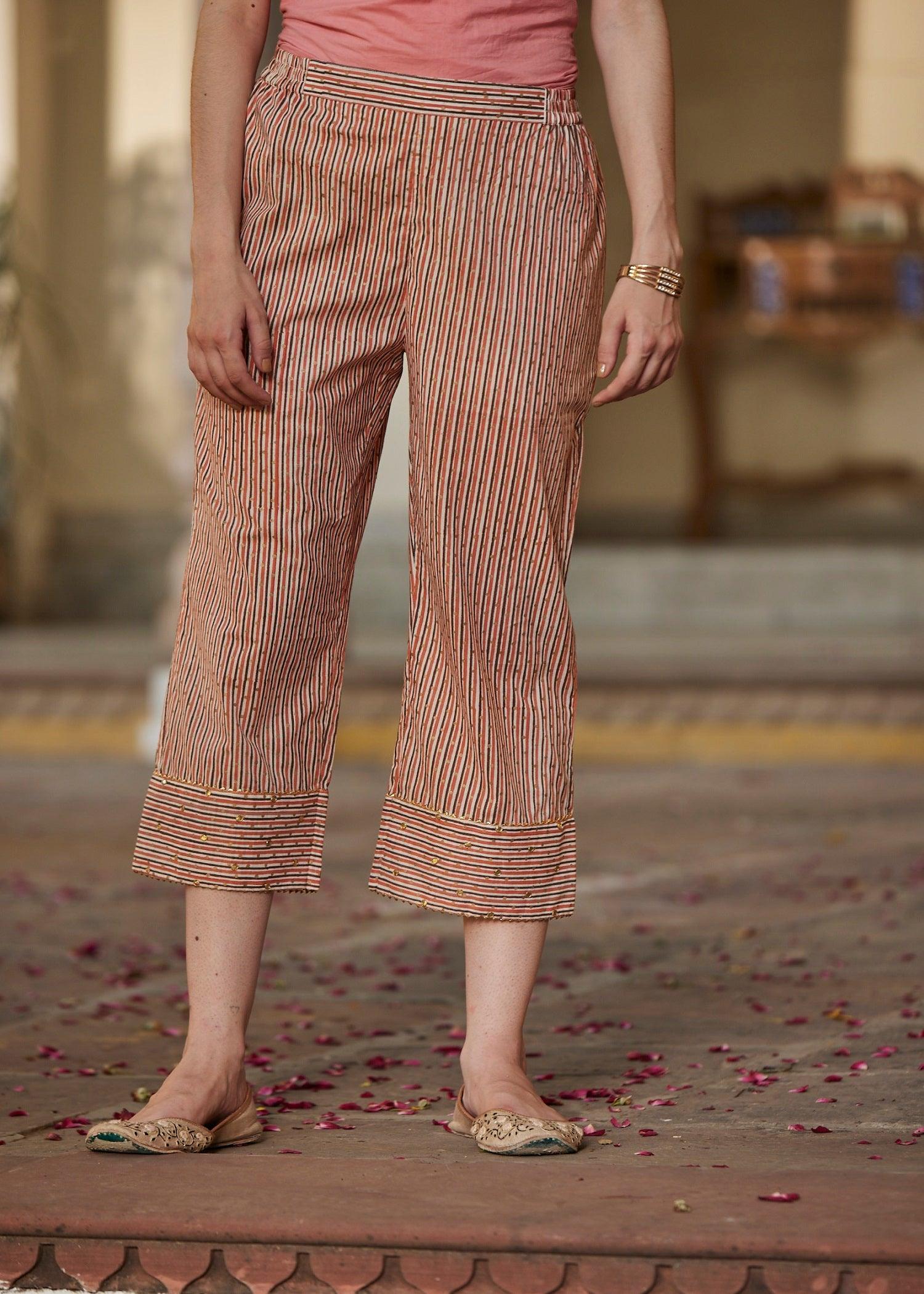 Orange/Brown Regular Cotton Pants | Relaxed and Stylish | Ratan Jaipur