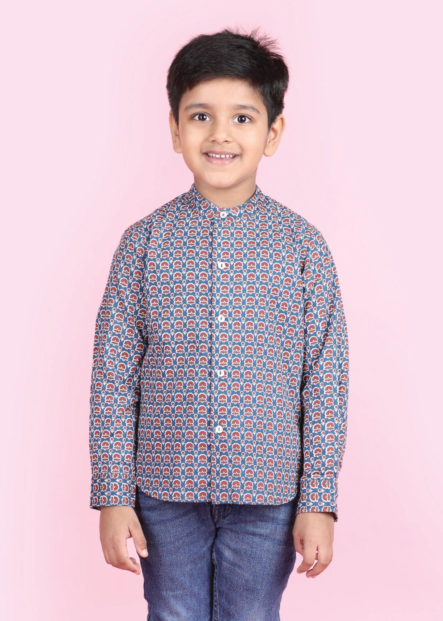 Zinnia Blue Cotton Full Sleeves Shirt Boy (6 Months -12 Years) Ratan Texprocess Pvt. Ltd