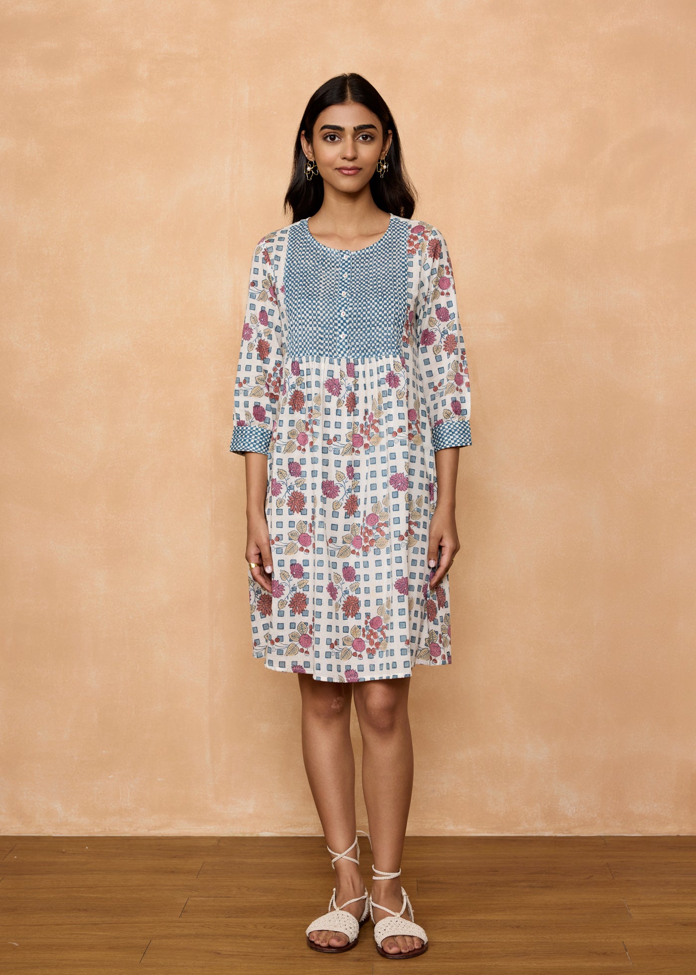 Earthy Elegance Rubal Blue-Pink Dress