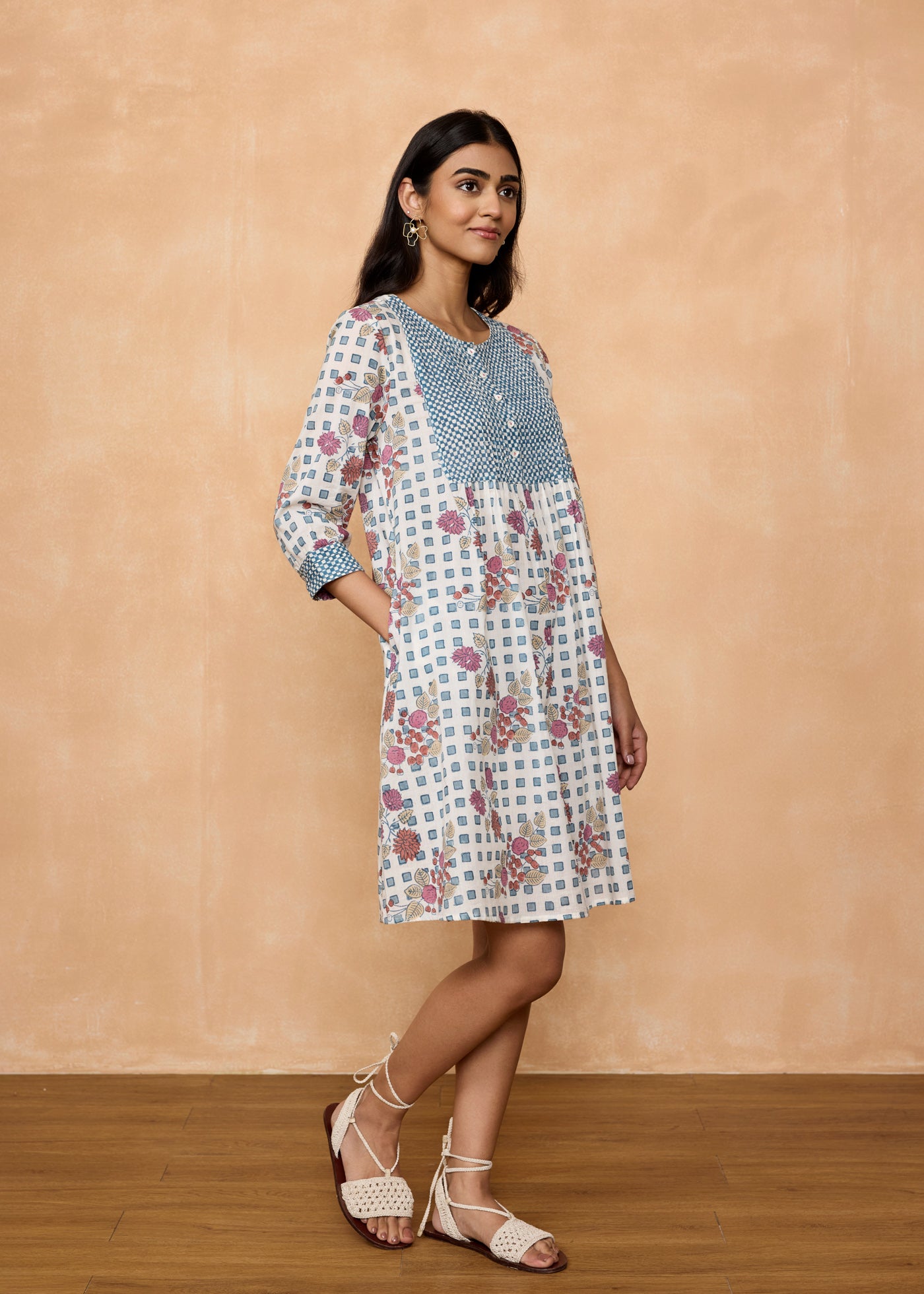 Earthy Elegance Rubal Blue-Pink Dress