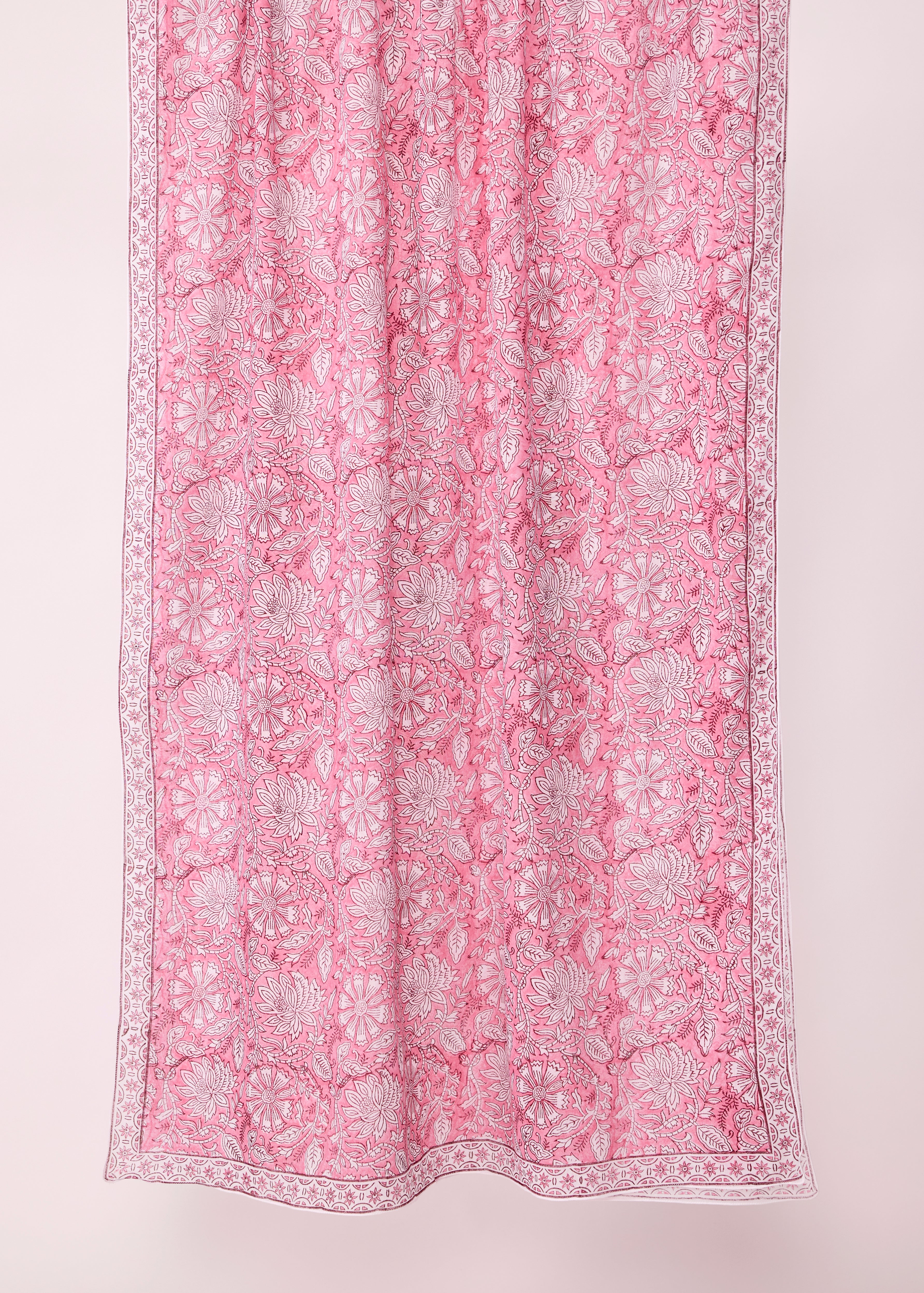 Block Printed Cotton Dupatta-Pink