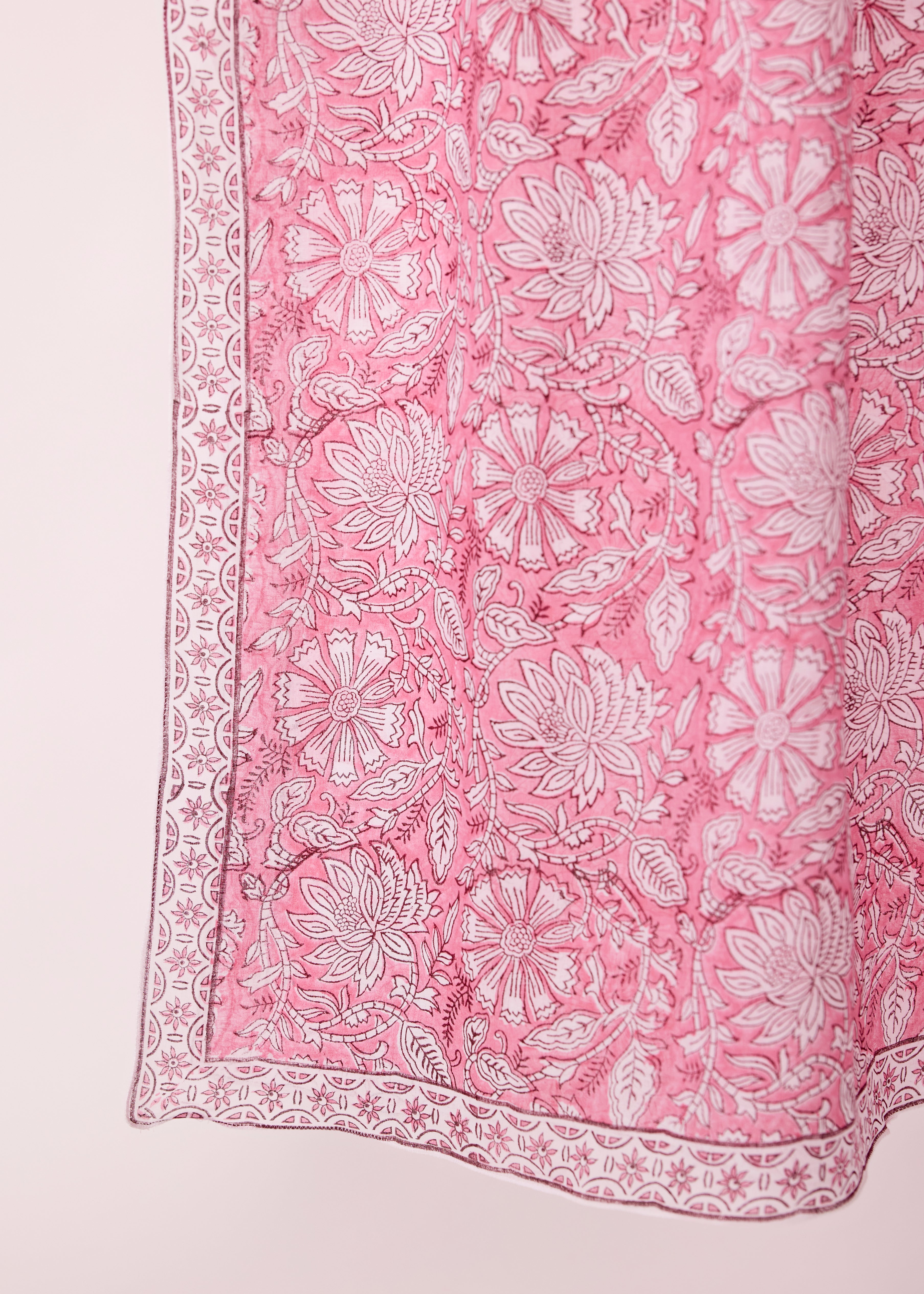 Block Printed Cotton Dupatta-Pink