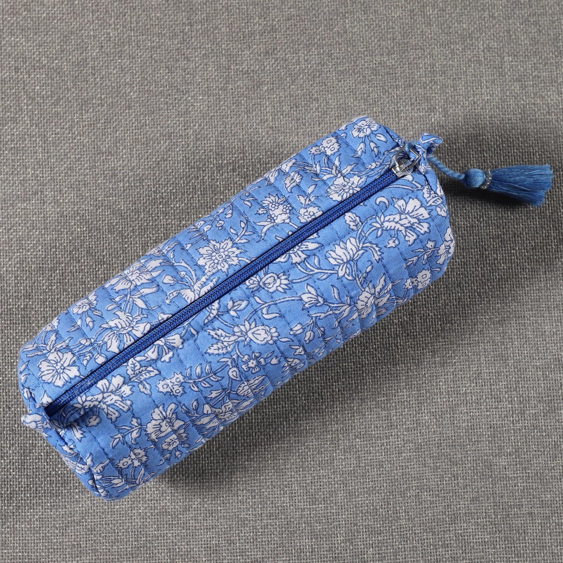 Jaal Blue Quilted Cotton Pencil Pouch Ratan Texprocess Pvt. Ltd