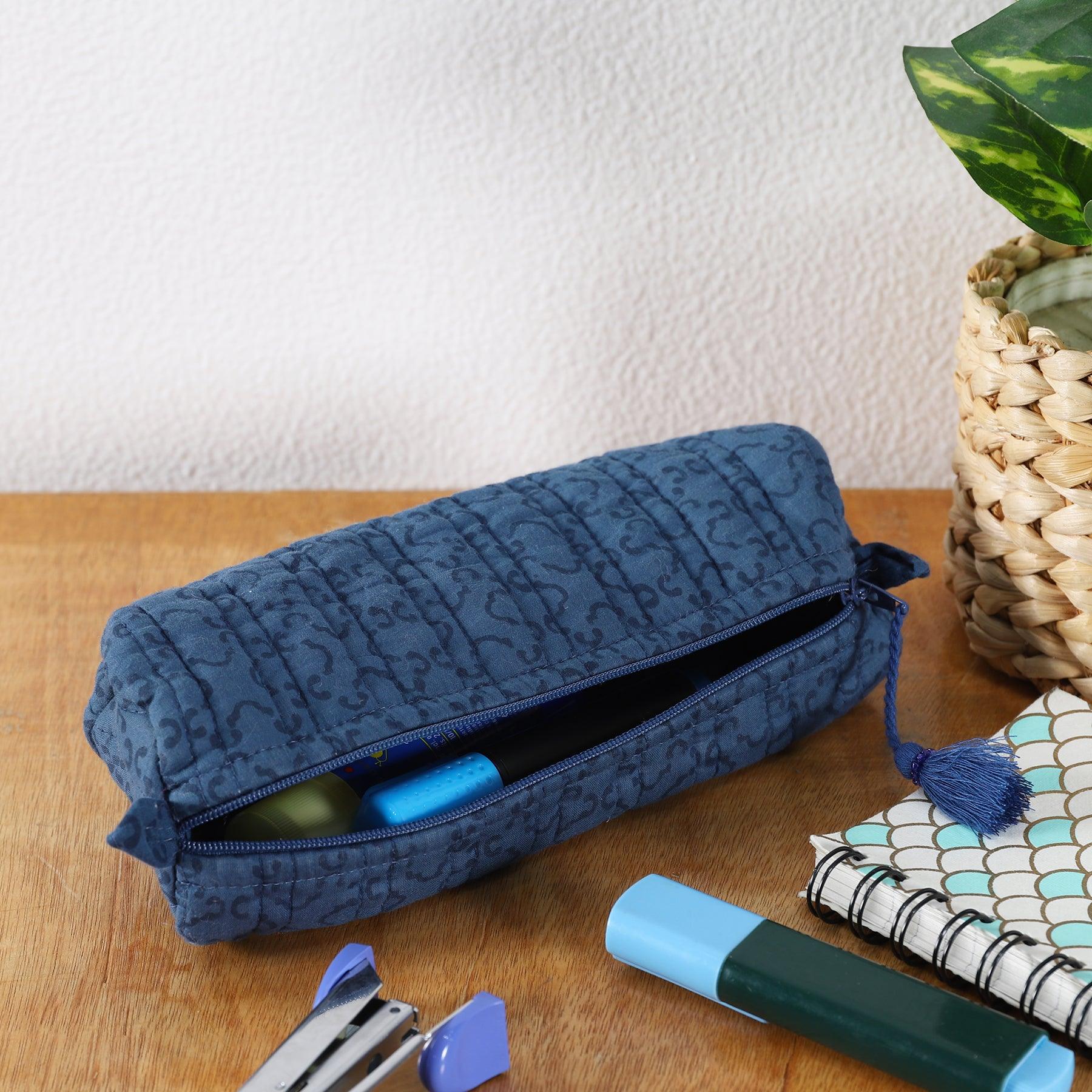 Bracket Blue Quilted Cotton Pencil Pouch Ratan Texprocess Pvt. Ltd