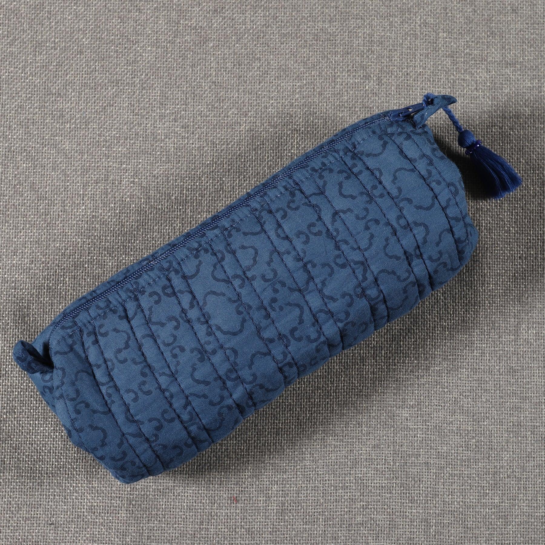 Bracket Blue Quilted Cotton Pencil Pouch Ratan Texprocess Pvt. Ltd