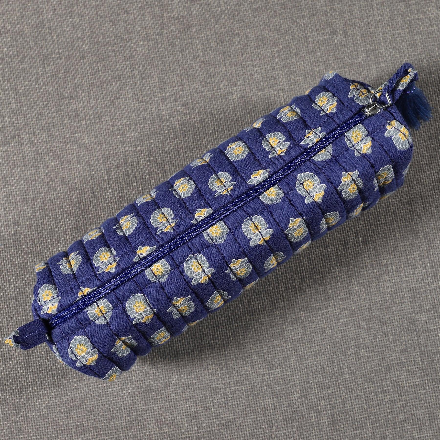 Mehar Buti Blue Quilted Cotton Pencil Pouch Ratan Texprocess Pvt. Ltd