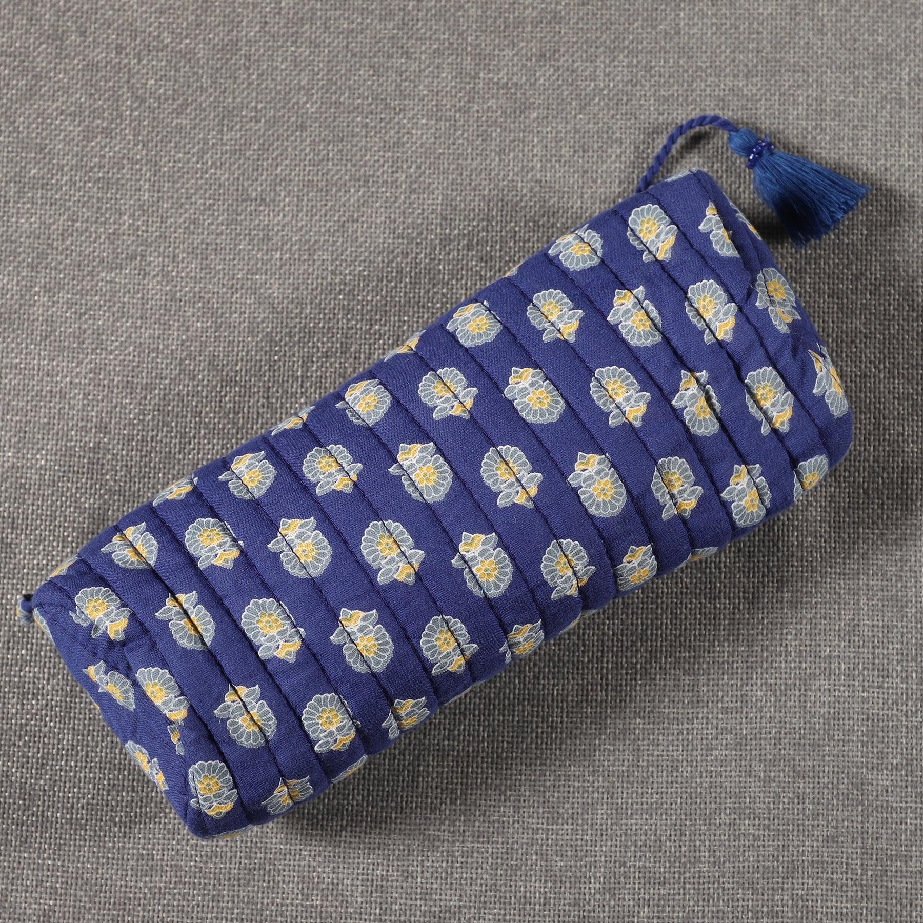 Mehar Buti Blue Quilted Cotton Pencil Pouch Ratan Texprocess Pvt. Ltd