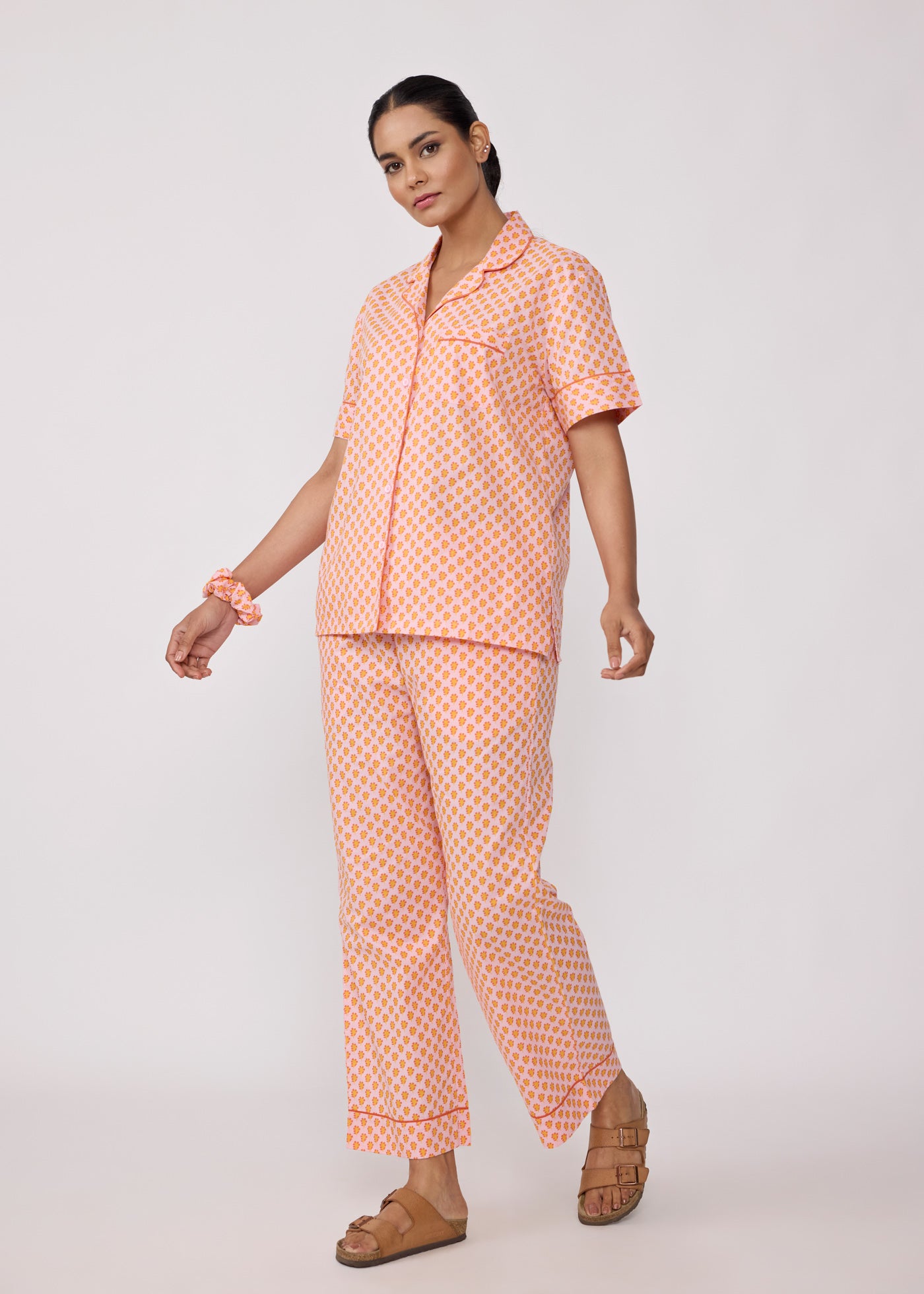 Women Sleepwear Night Suit Set-Pink/Orange