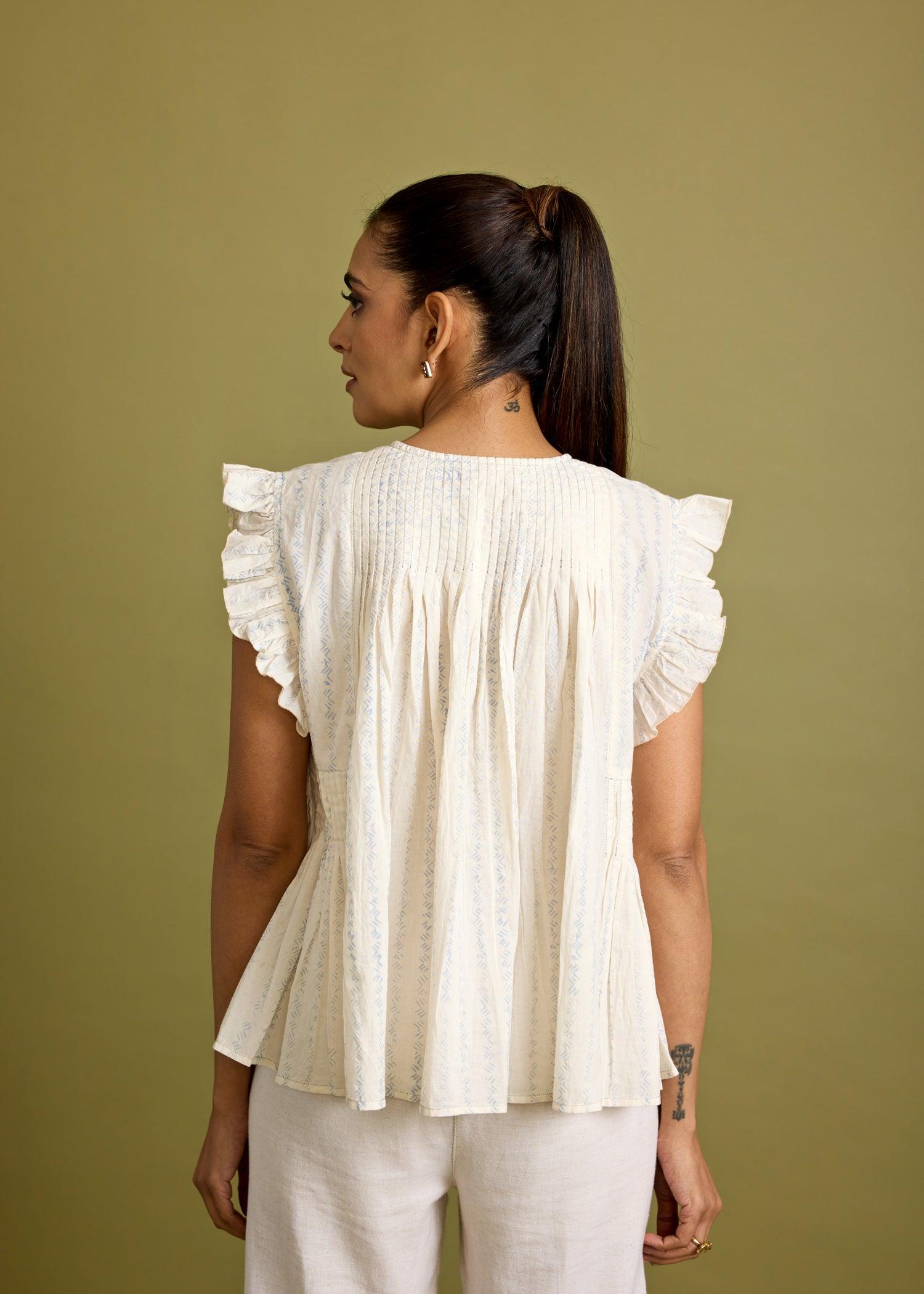 Creme Cotton Pleated Frill Top Ratan Texprocess Pvt. Ltd