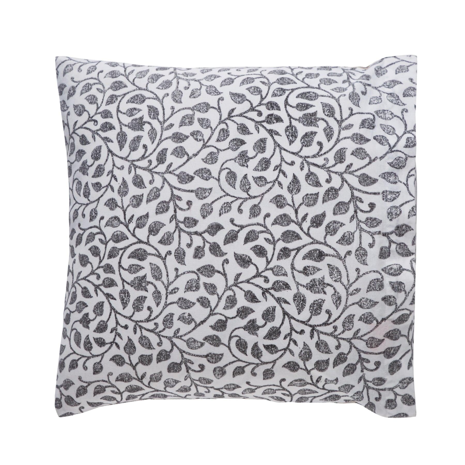 Leaf Trellis Beige & Charcoal Hand Block Print Cotton Cushion Cover Ratan Texprocess Pvt. Ltd