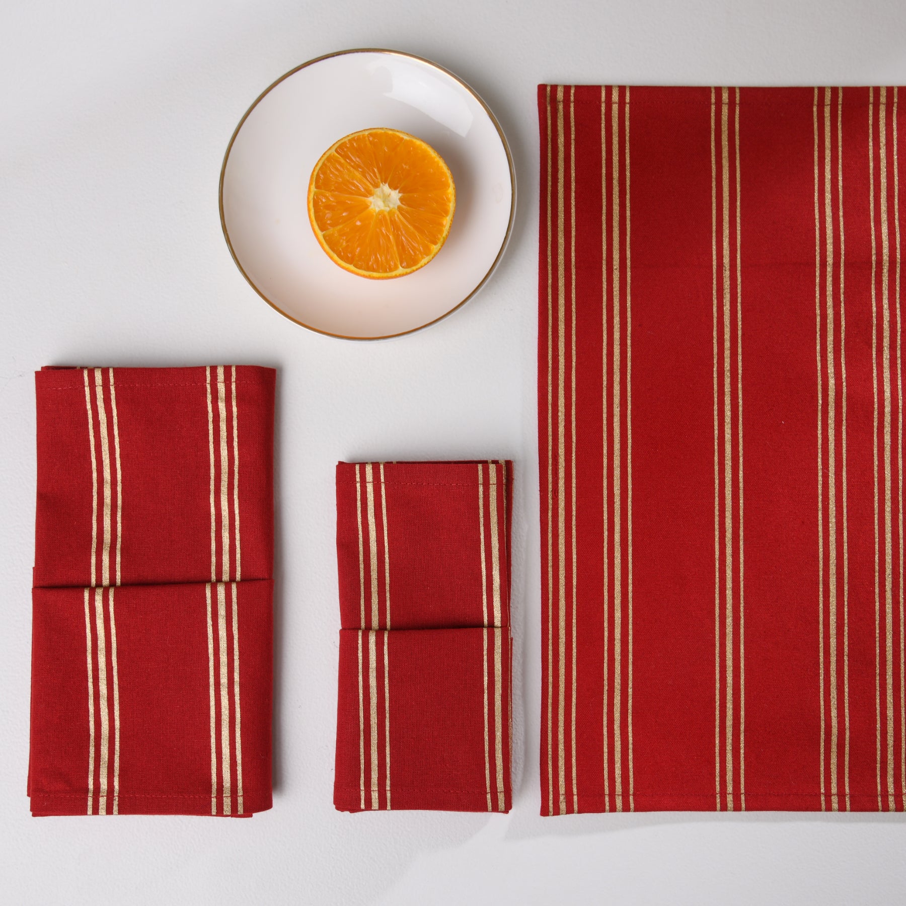 Linear-Stripe Maroon-Gold Napkin Set - 6 pieces Ratan Texprocess Pvt. Ltd