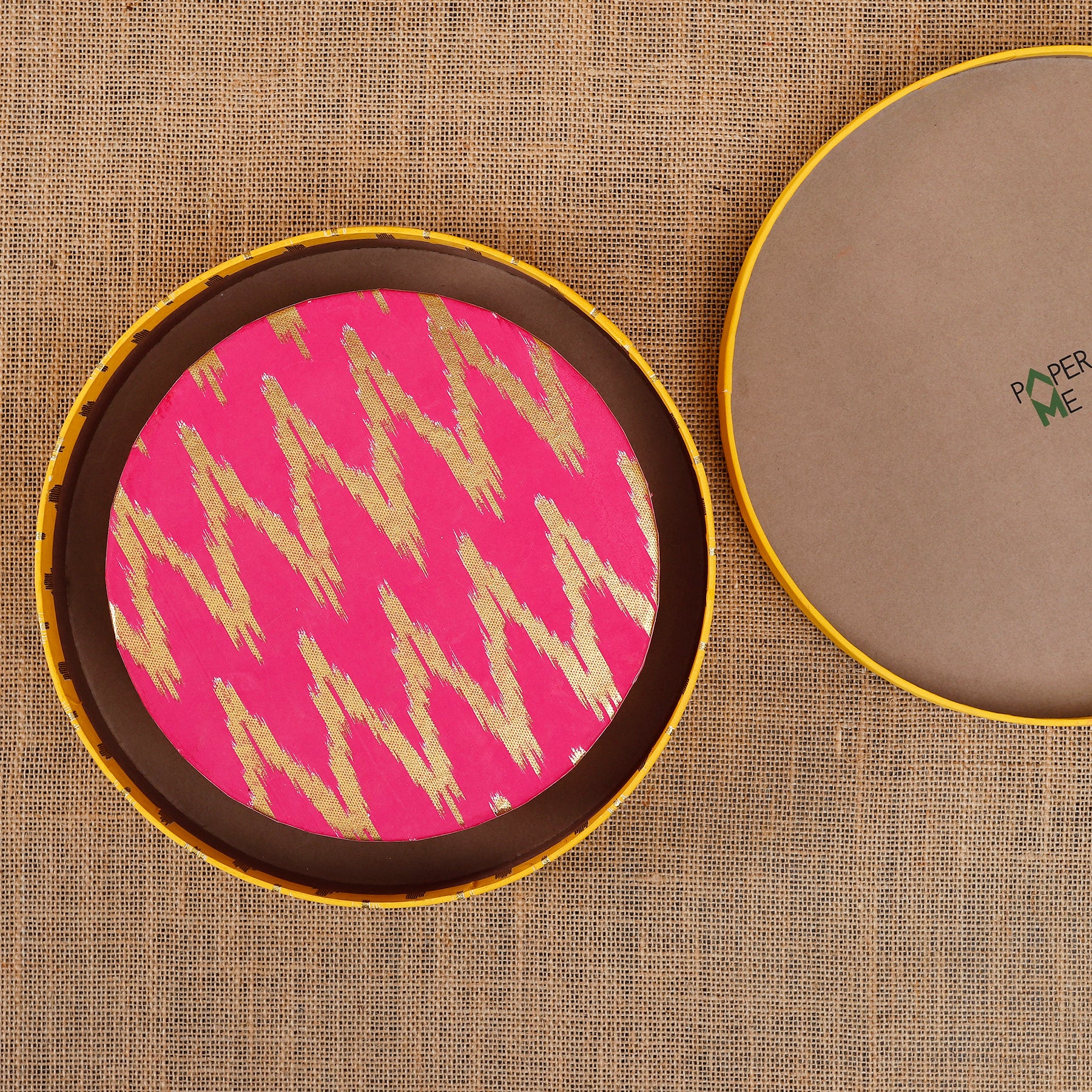 Ikat Yellow & Pink Round Box Set of 2