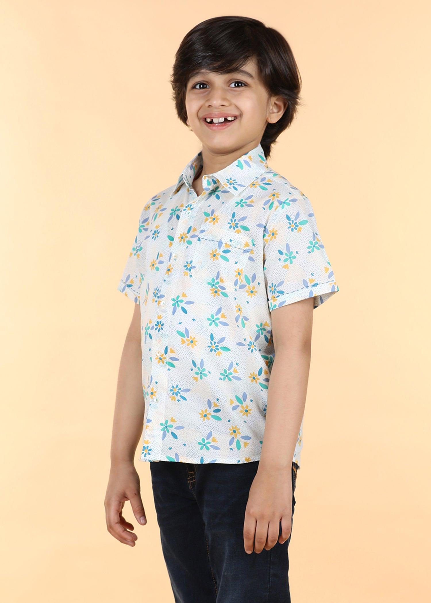 Blue Green Cotton Half Sleeve Round Hem Shirt Boys (6 Months -12 Yrs) Ratan Texprocess Pvt. Ltd