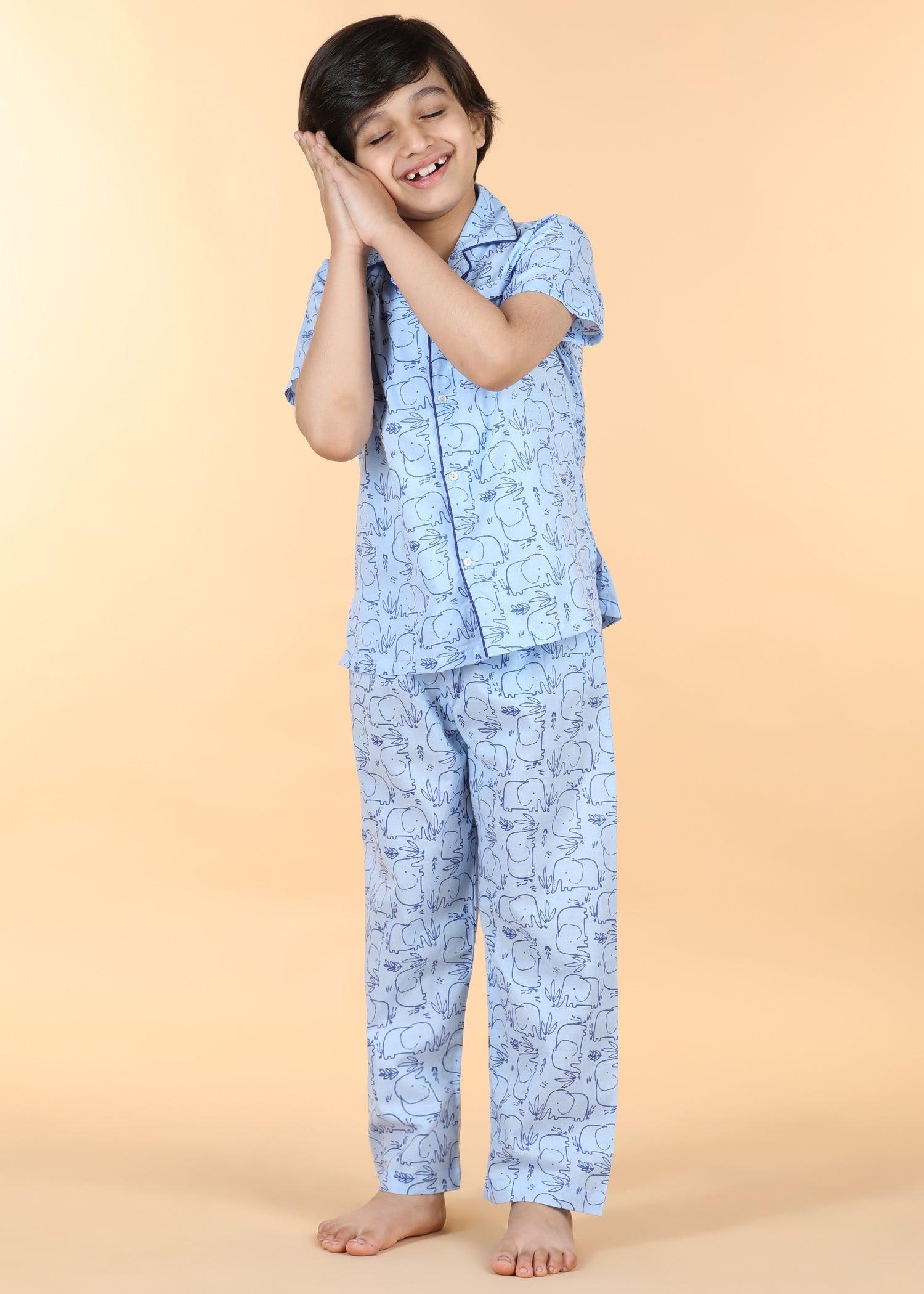 Hasti Blue Half Sleeves Cotton Unisex Nightsuit (1-12 Yrs) Ratan Texprocess Pvt. Ltd