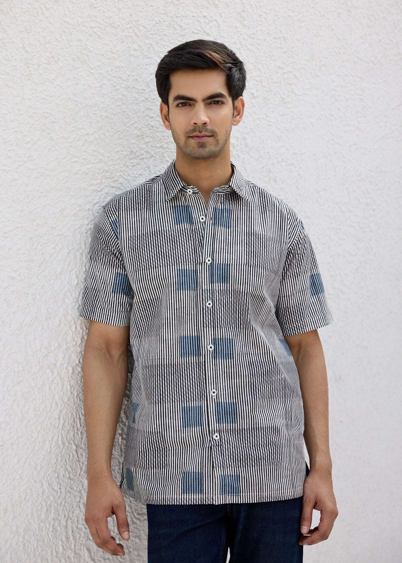 Half Sleeves Shirt-Grey/Blue