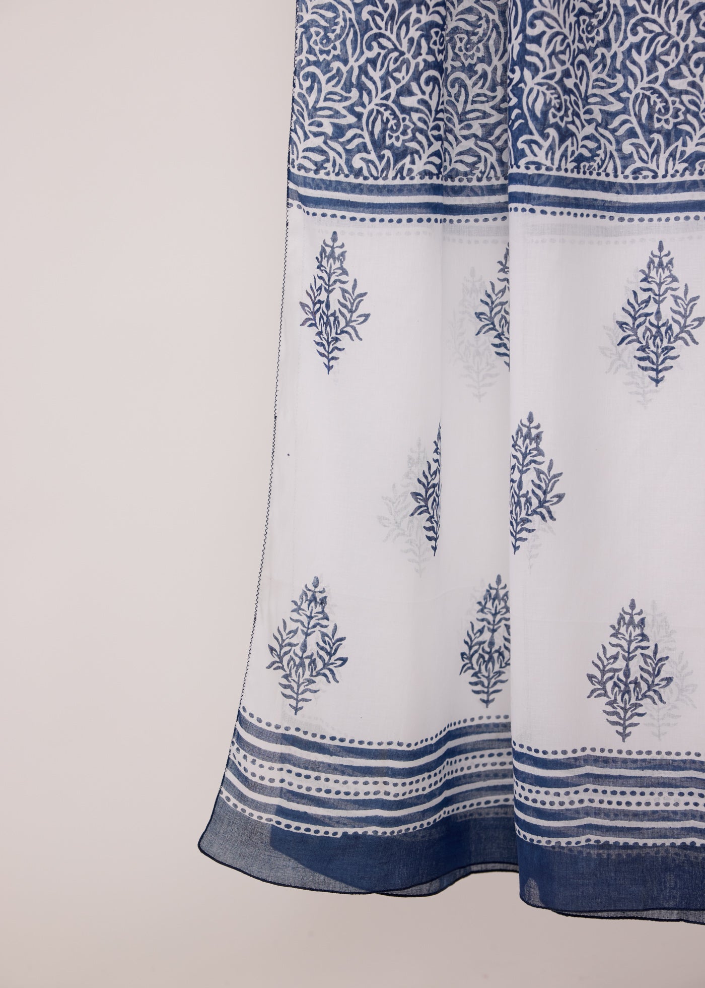 Block Printed Cotton Dupatta - Blue